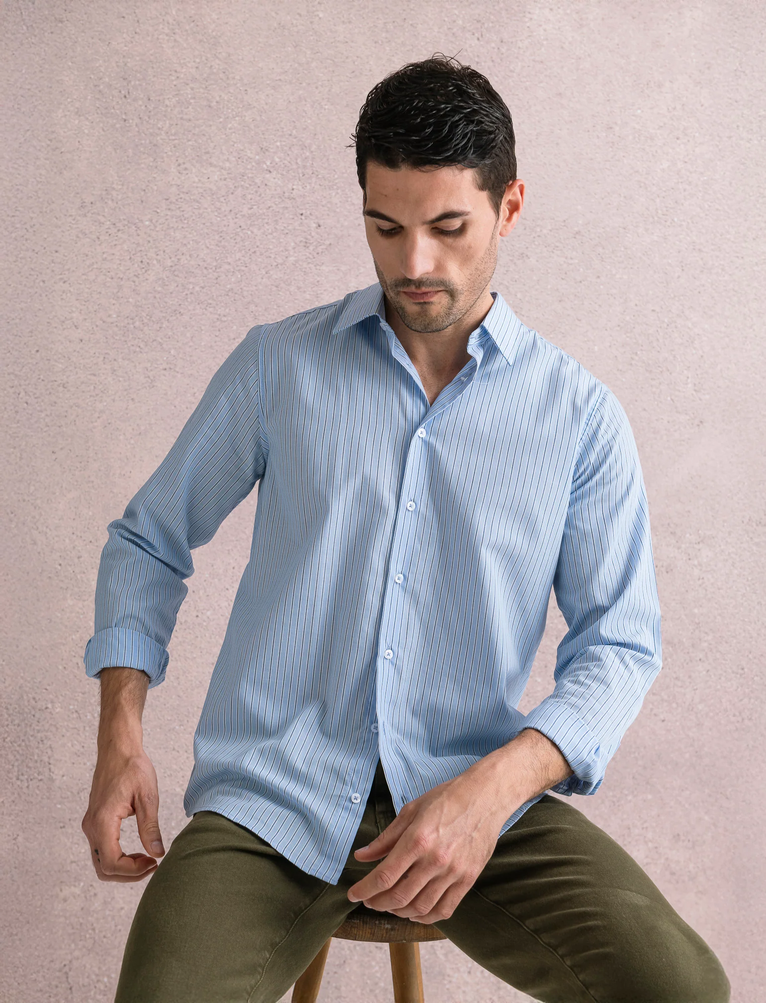 CAMICIA FANTASIA A RIGHE - Azzurro