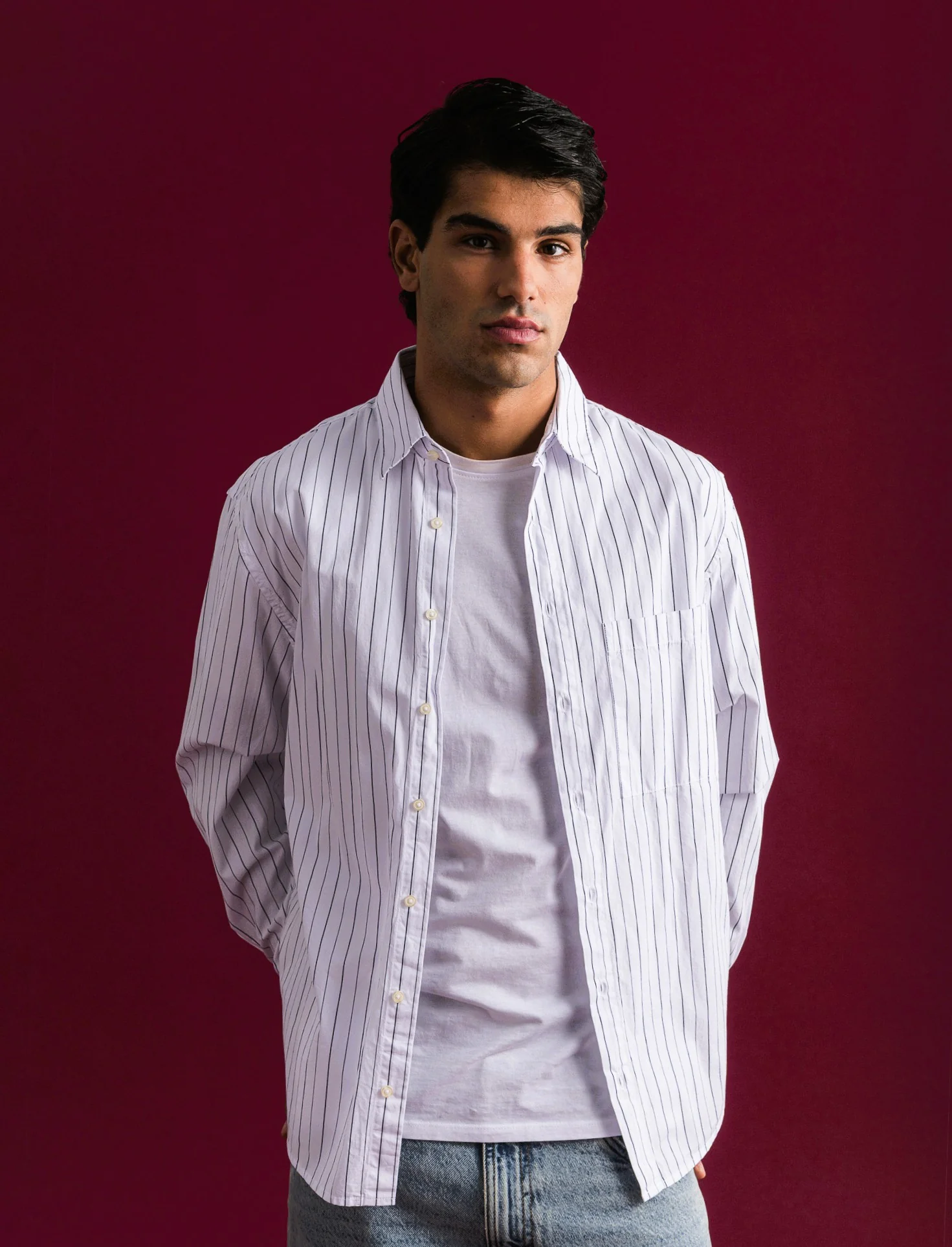 CAMICIA FANTASIA A RIGHE - Bianco - Image 3