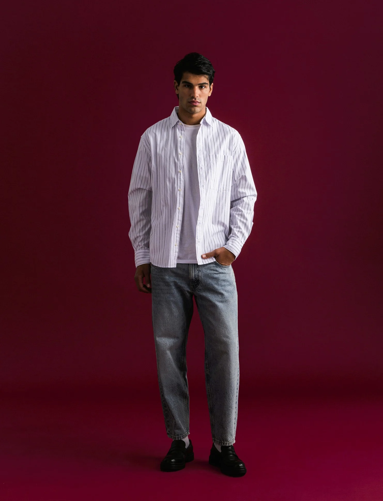 CAMICIA FANTASIA A RIGHE - Bianco - Image 4