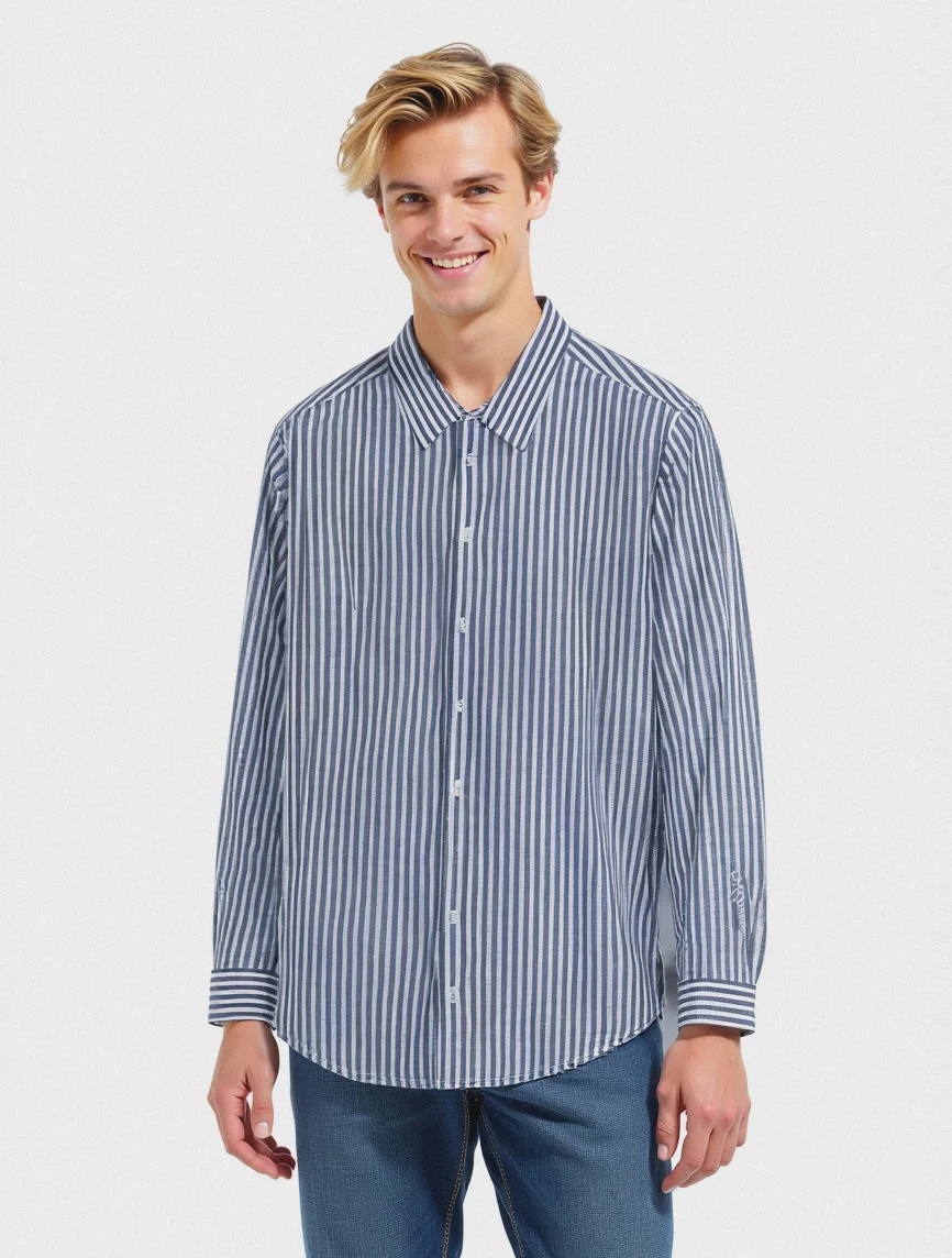 CAMICIA FANTASIA A RIGHE - Bluette - Image 3