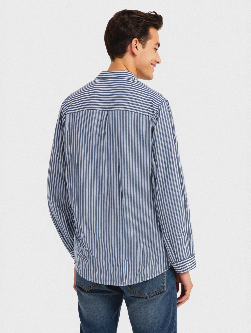 CAMICIA FANTASIA A RIGHE - Bluette - Image 4