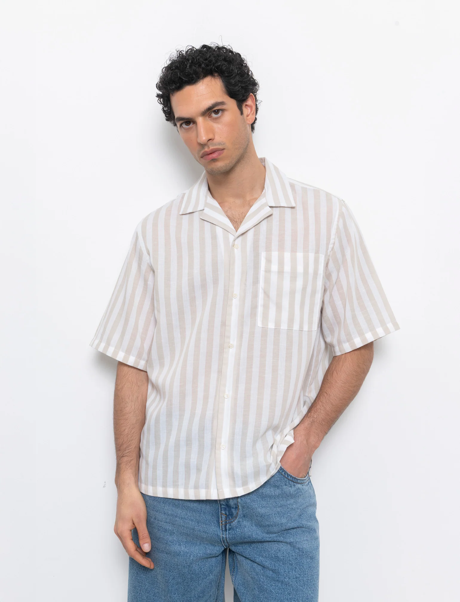 Camicia fantasia a righe da uomo - Grigio ghiaccio - Image 3