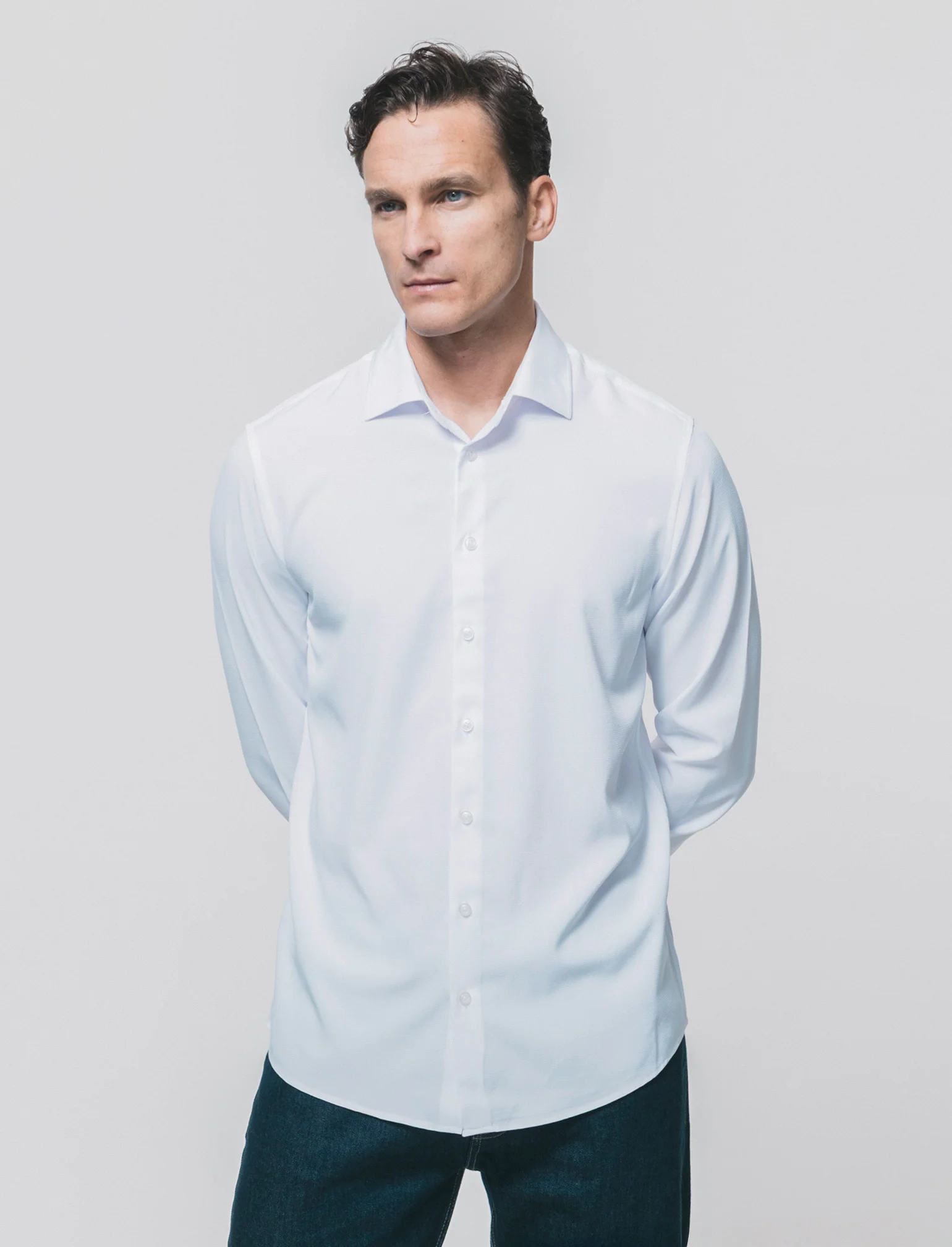 Camicia Formal Fit in Tessuto Jacquard - Bianco - Image 3