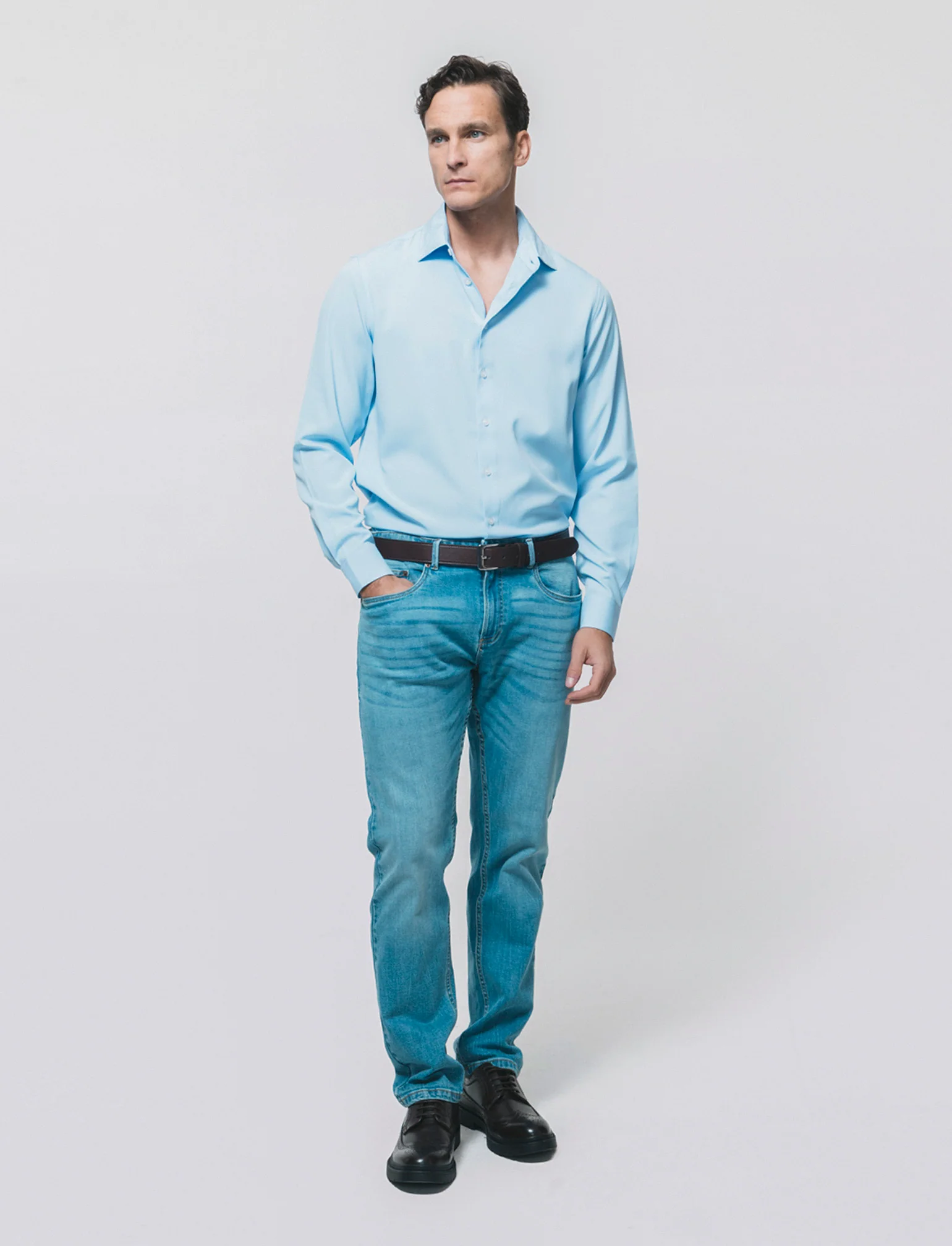 Camicia Formal Fit in Tessuto Jacquard - Celeste - Image 4