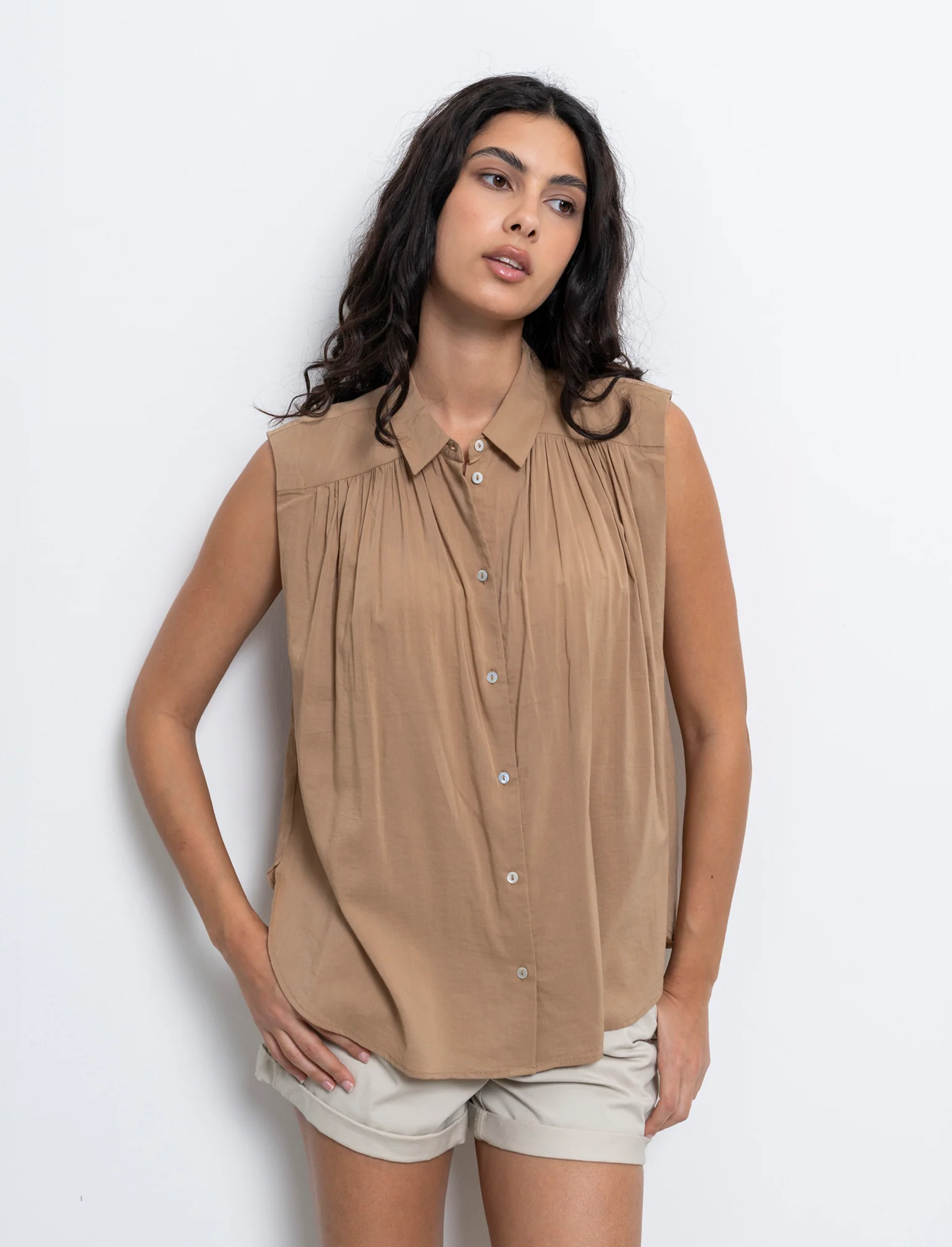 Camicia giro manica da donna - Caramello