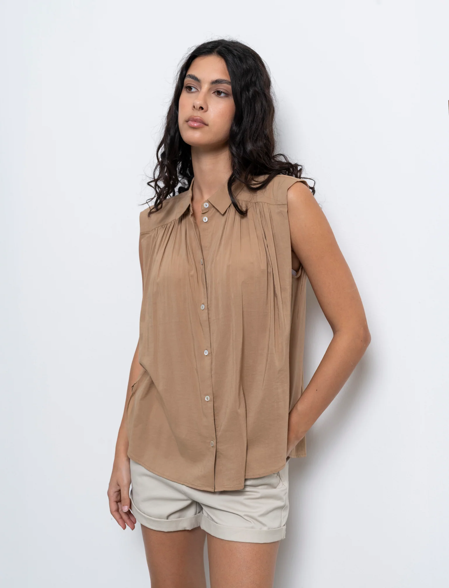 Camicia giro manica da donna - Caramello - Image 3