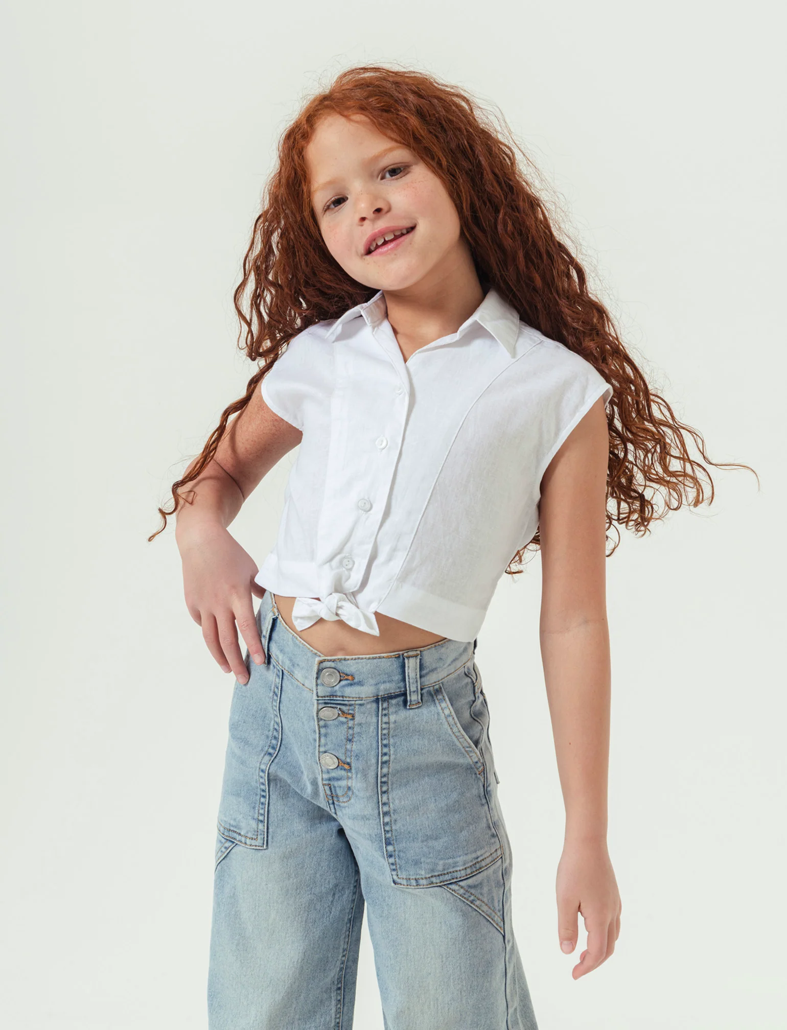 Camicia giromanica con fiocco da bambina - Bianco - Image 2