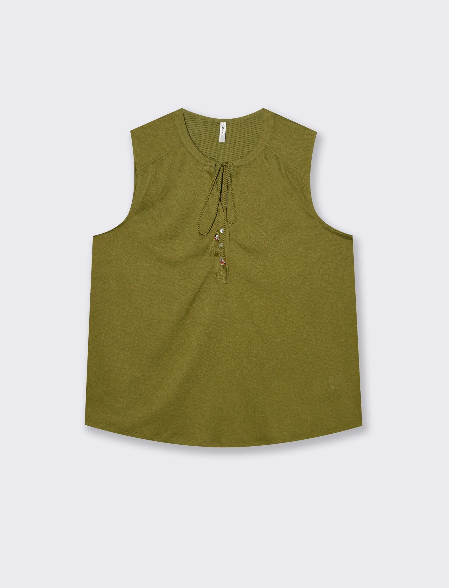 Camicia Giromanica con Scollo a V e Laccetto - Verde abete - Image 4