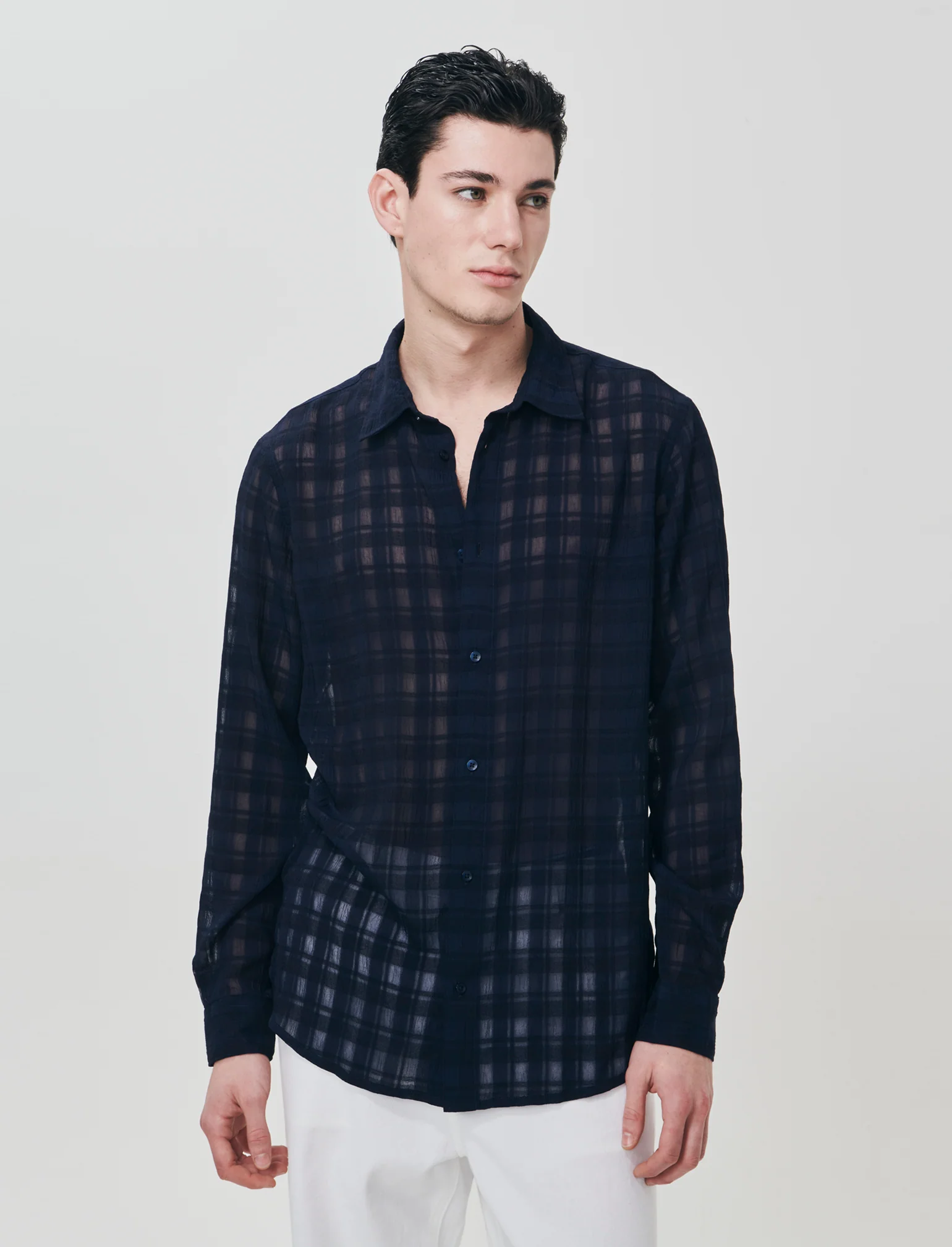 Camicia Goffrata a Quadri Regular Fit - Blu