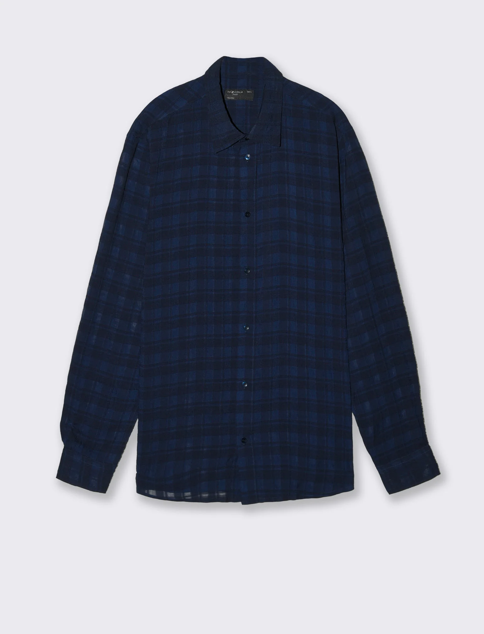 Camicia Goffrata a Quadri Regular Fit - Blu - Image 3