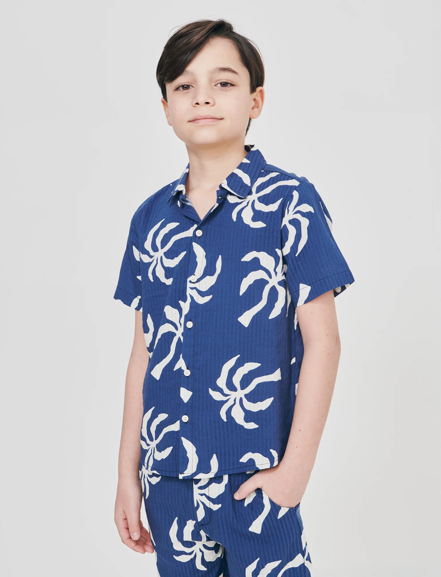Camicia in cotone a mezza manica stampata - Blu - Image 4