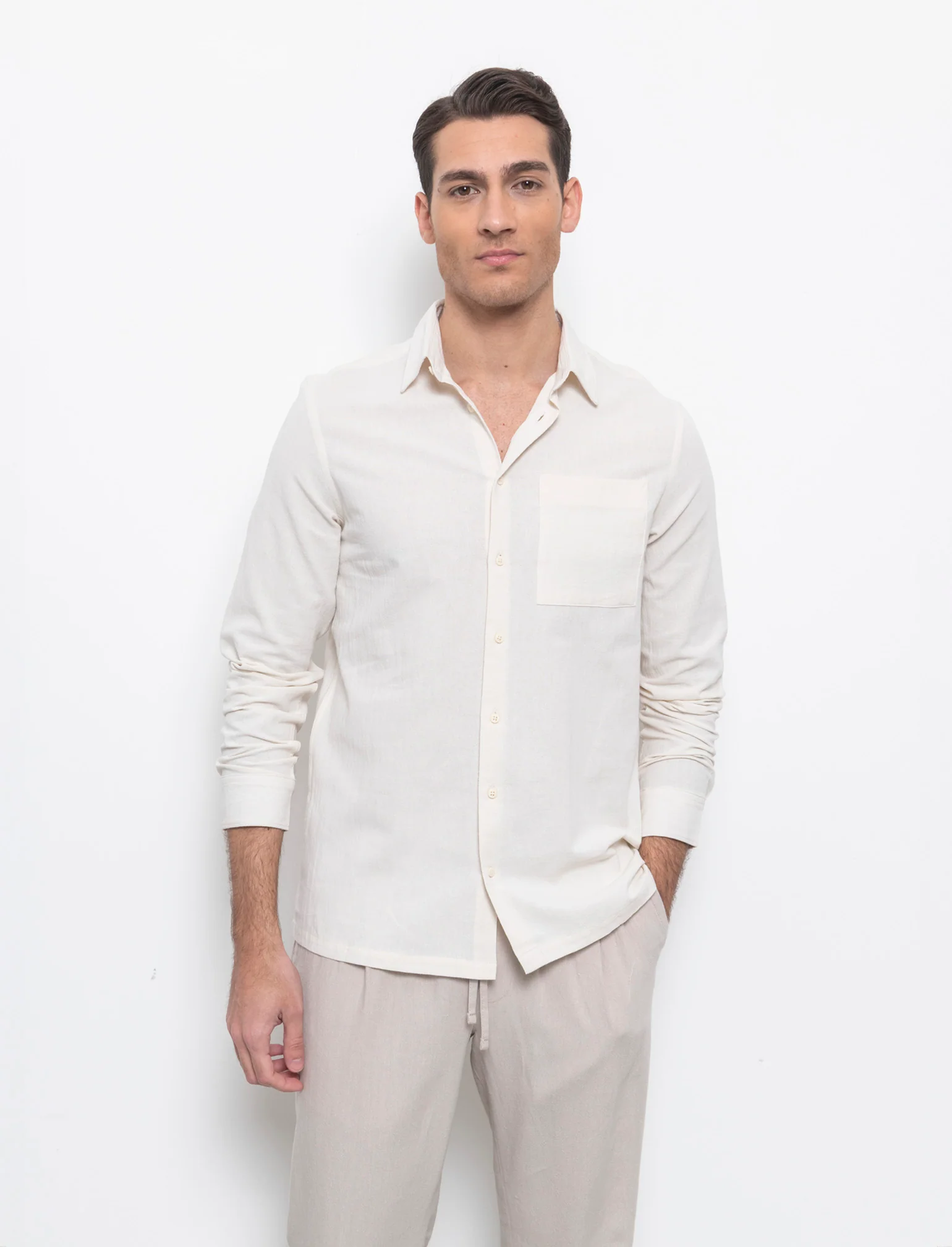 Camicia in cotone comfort da uomo - Beige ecru - Image 3