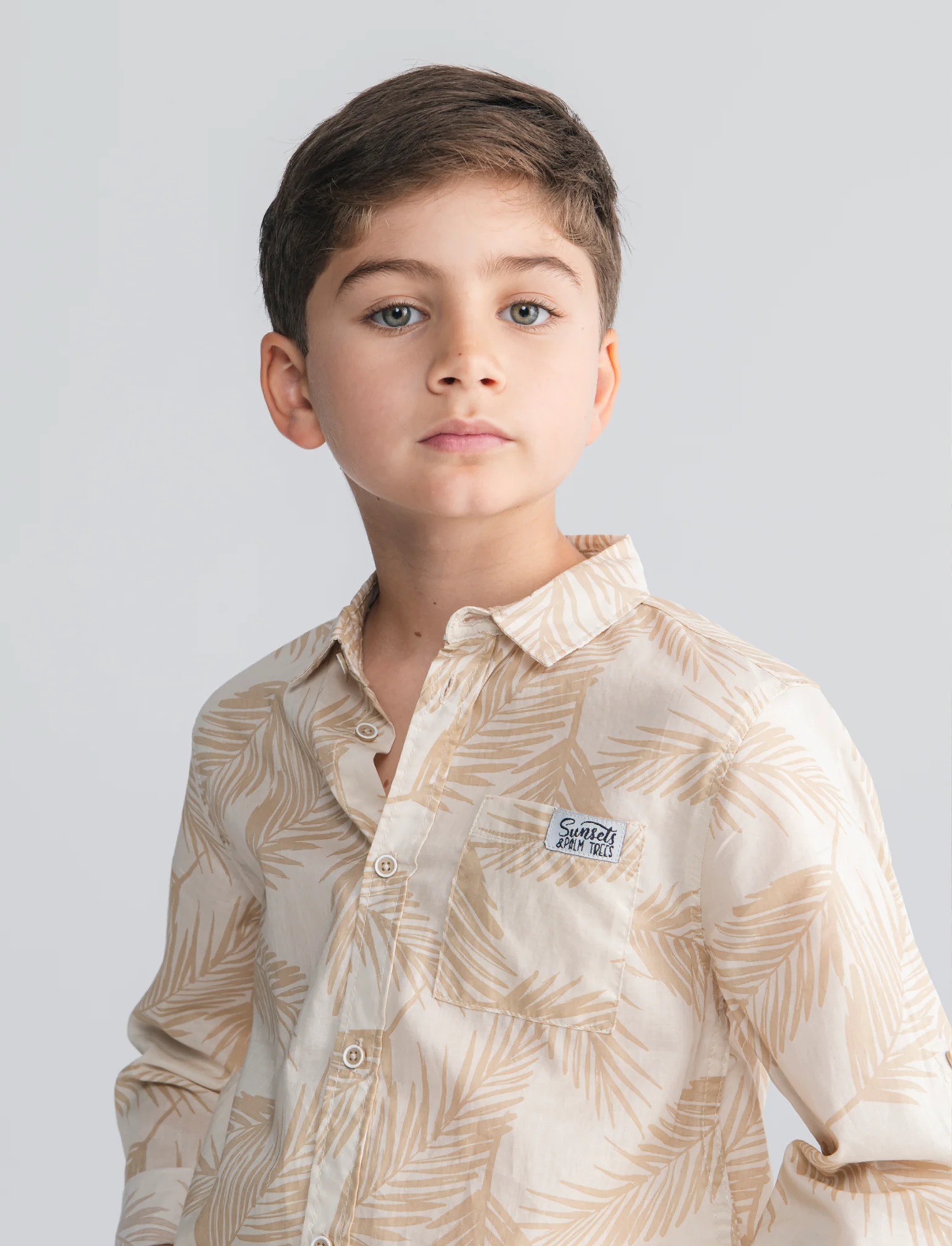 Camicia in cotone con fantasia casual - Beige - Image 4