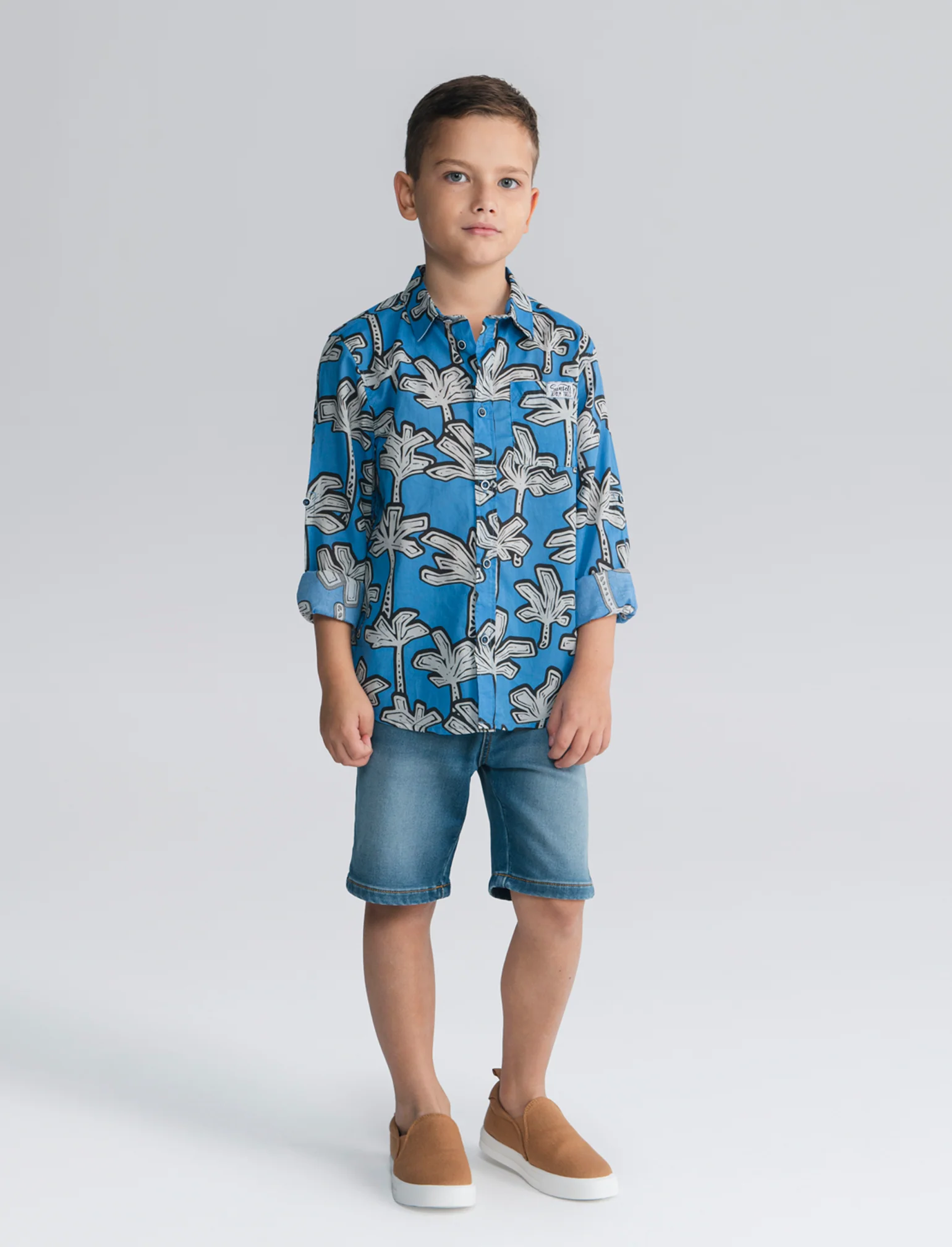 Camicia in cotone con fantasia casual - Blu oceano - Image 3