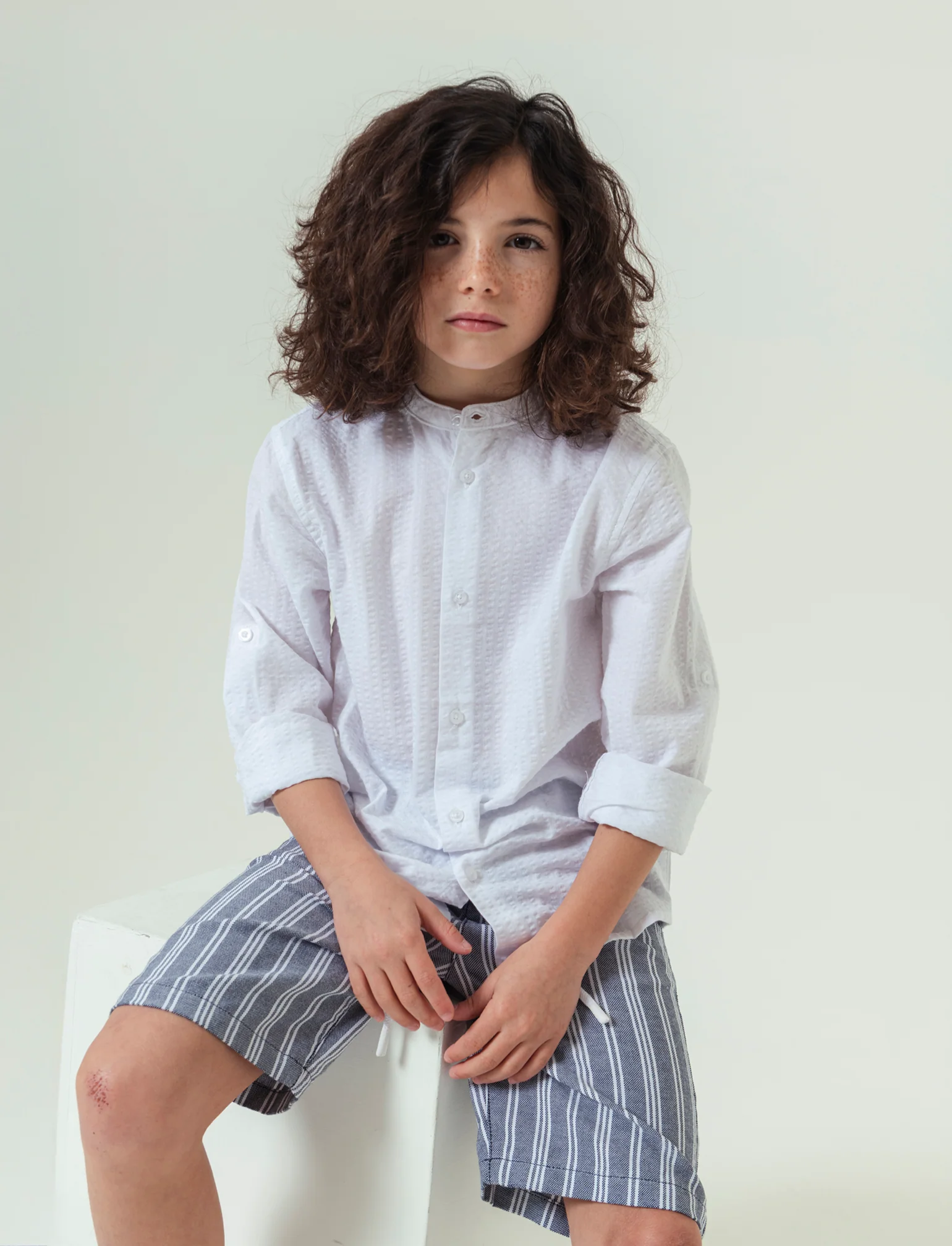 Camicia in cotone goffrato da bambino - Bianco sporco