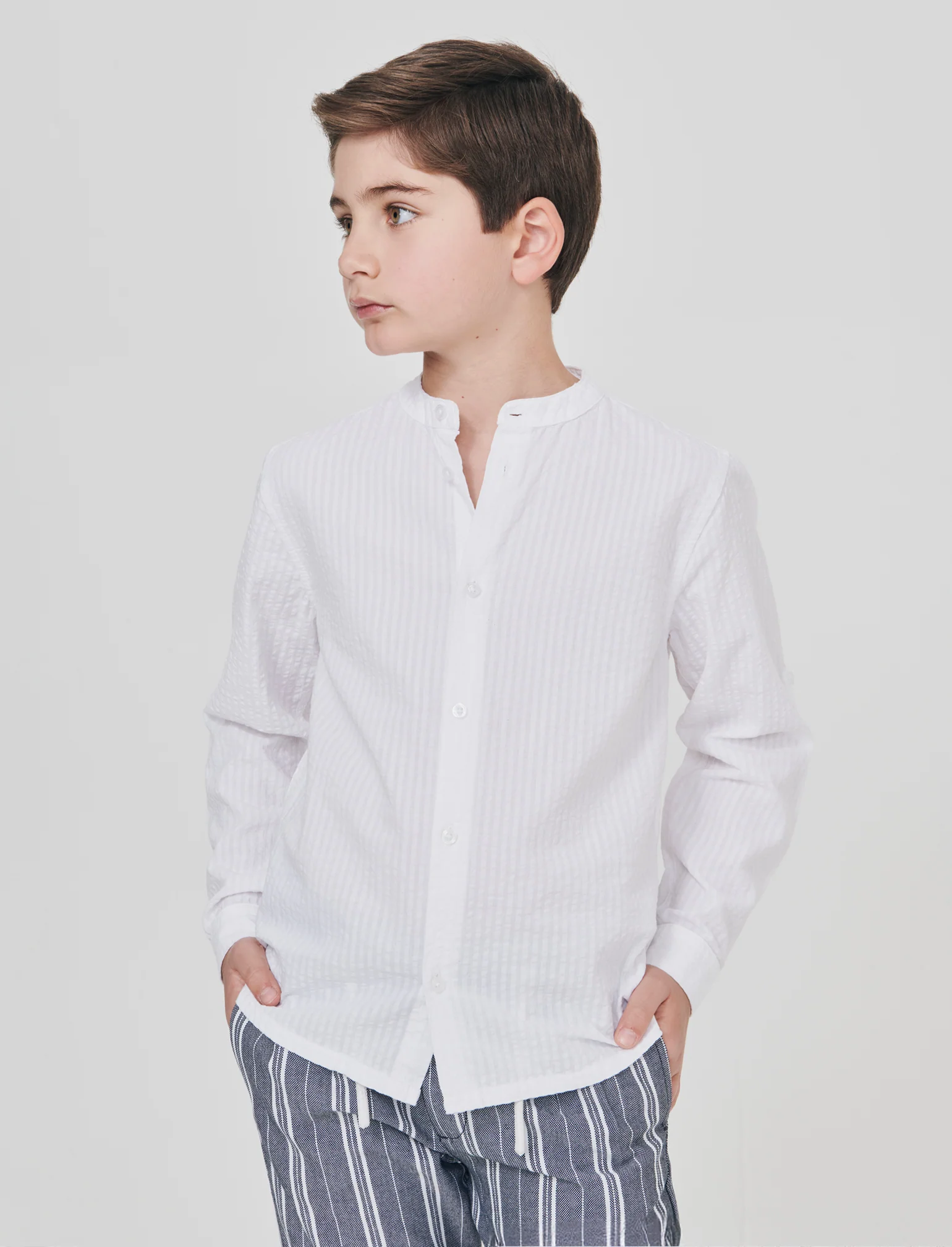 Camicia in cotone goffrato elegante e casual - Bianco - Image 4