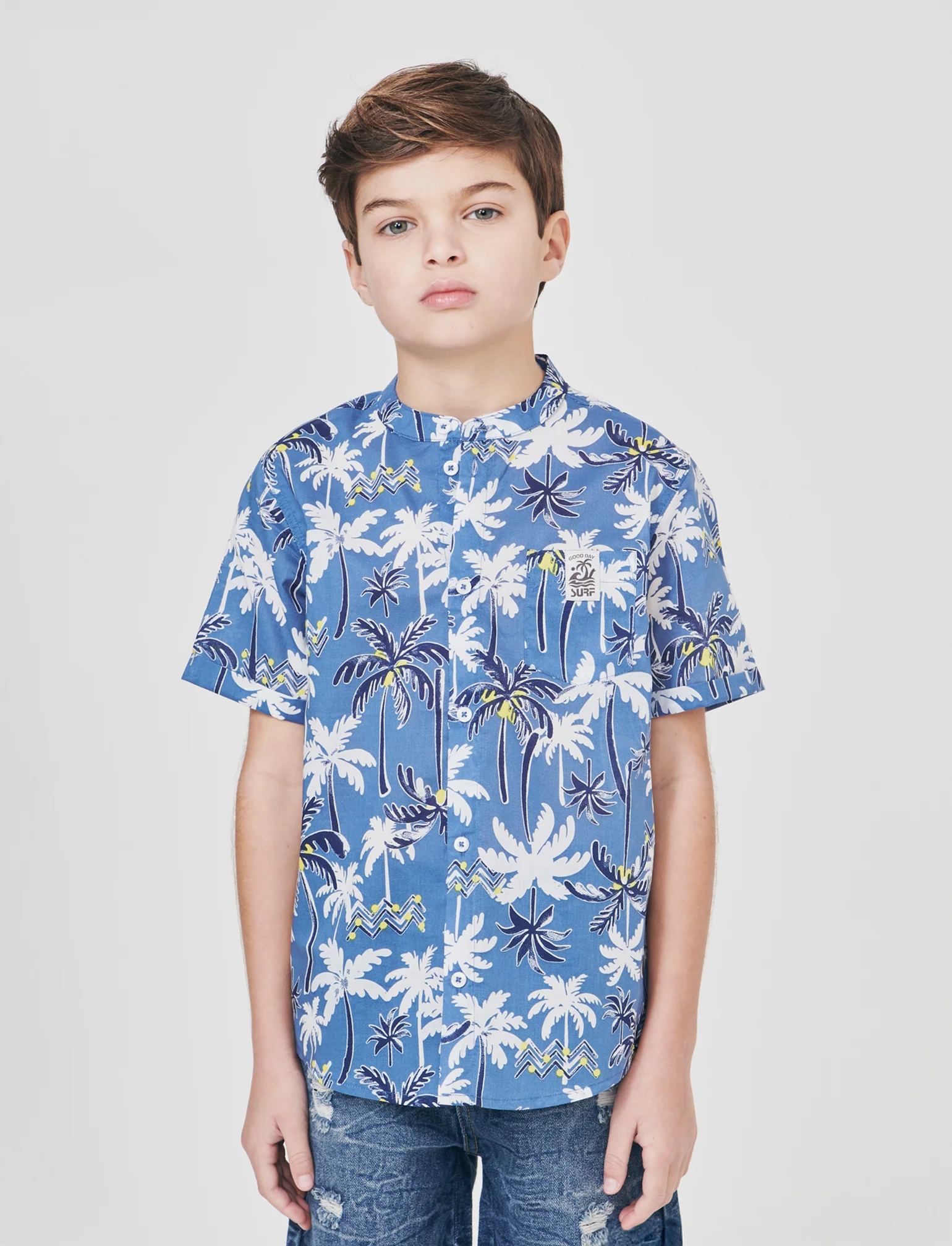 Camicia in cotone leggero fantasia estiva - Blu oceano - Image 4