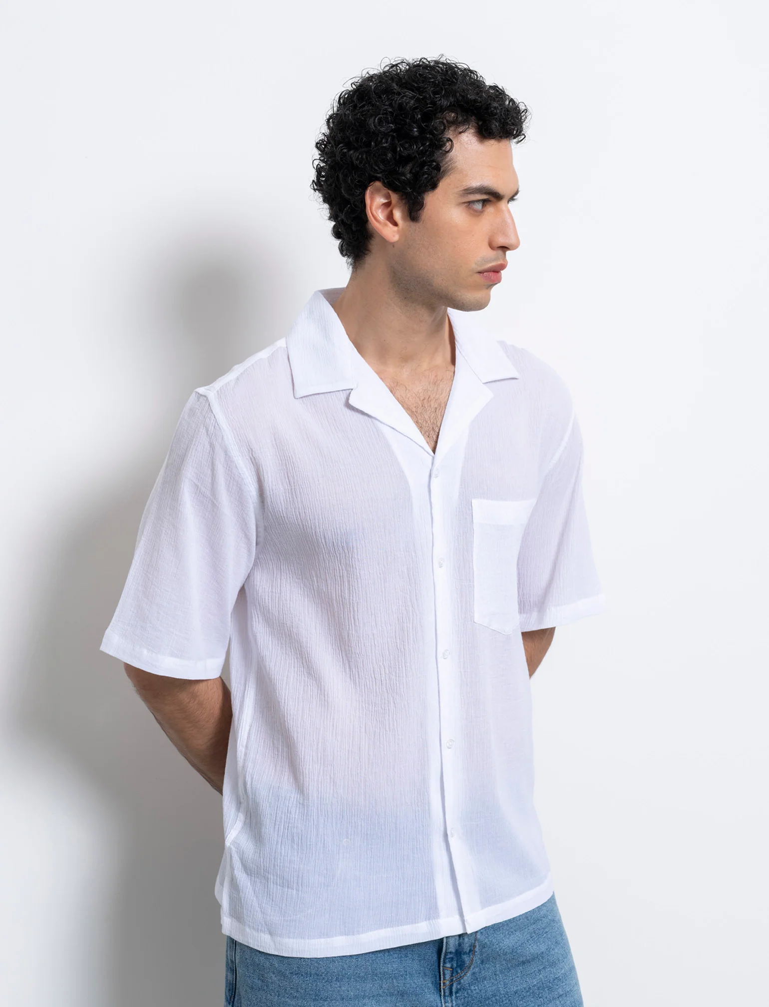 Camicia in cotone strutturato da uomo - Bianco