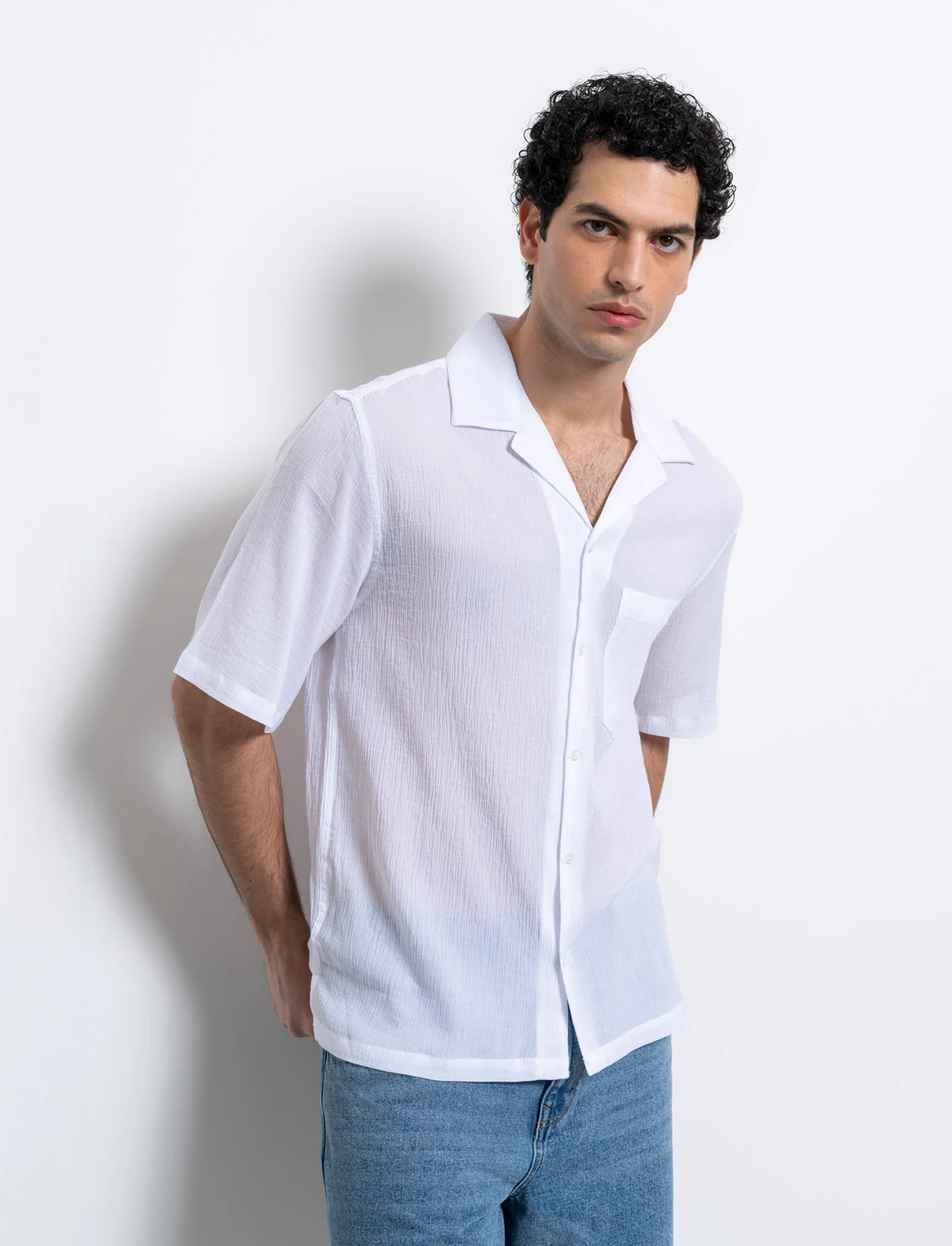 Camicia in cotone strutturato da uomo - Bianco - Image 3