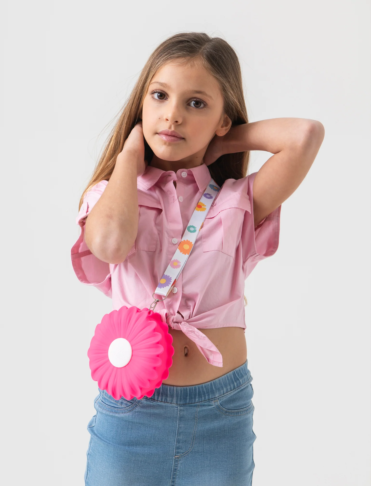 Camicia in cropped con nodo da bambina - Rosa - Image 2
