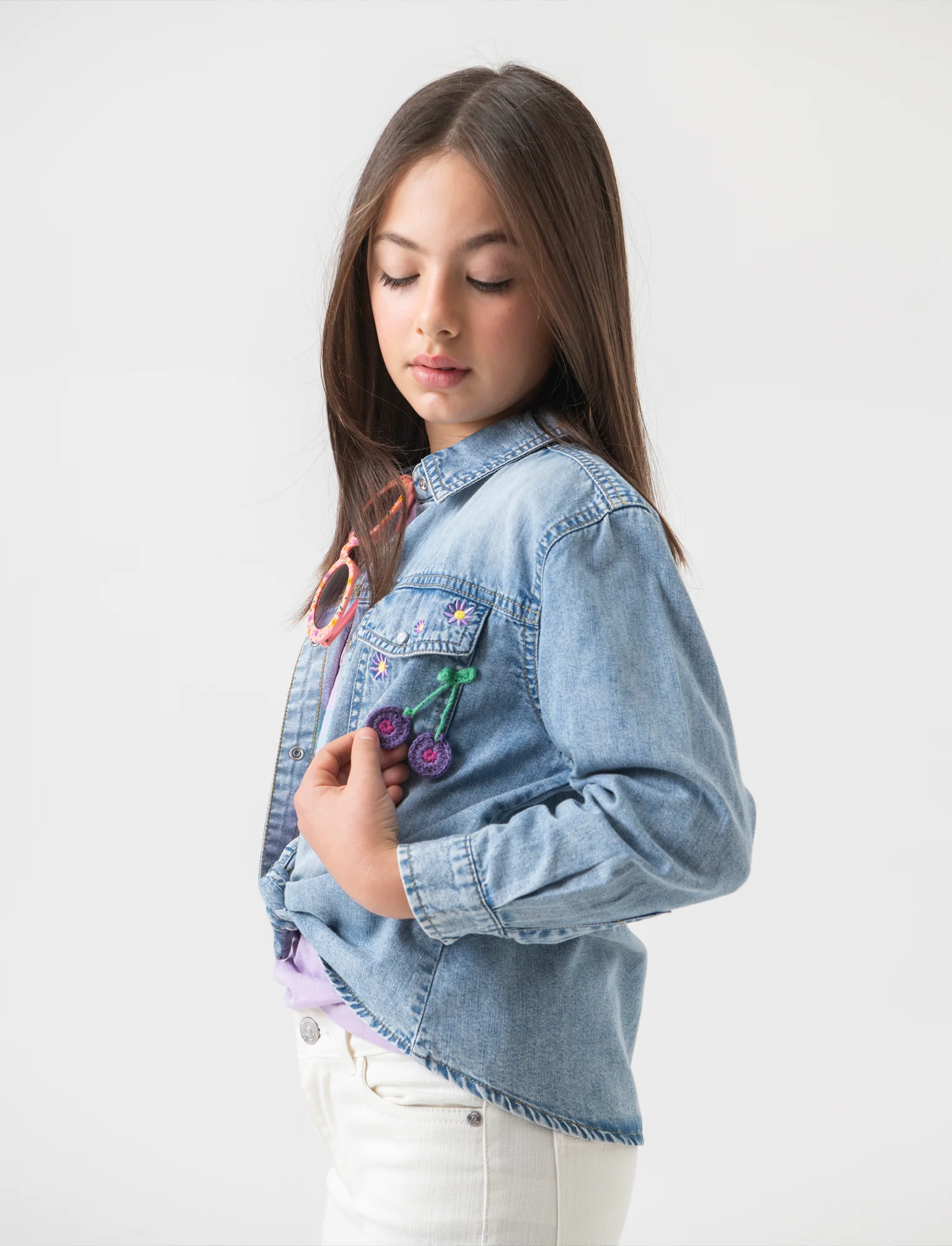Camicia in denim con ricamo da bambina - Denim - Image 2