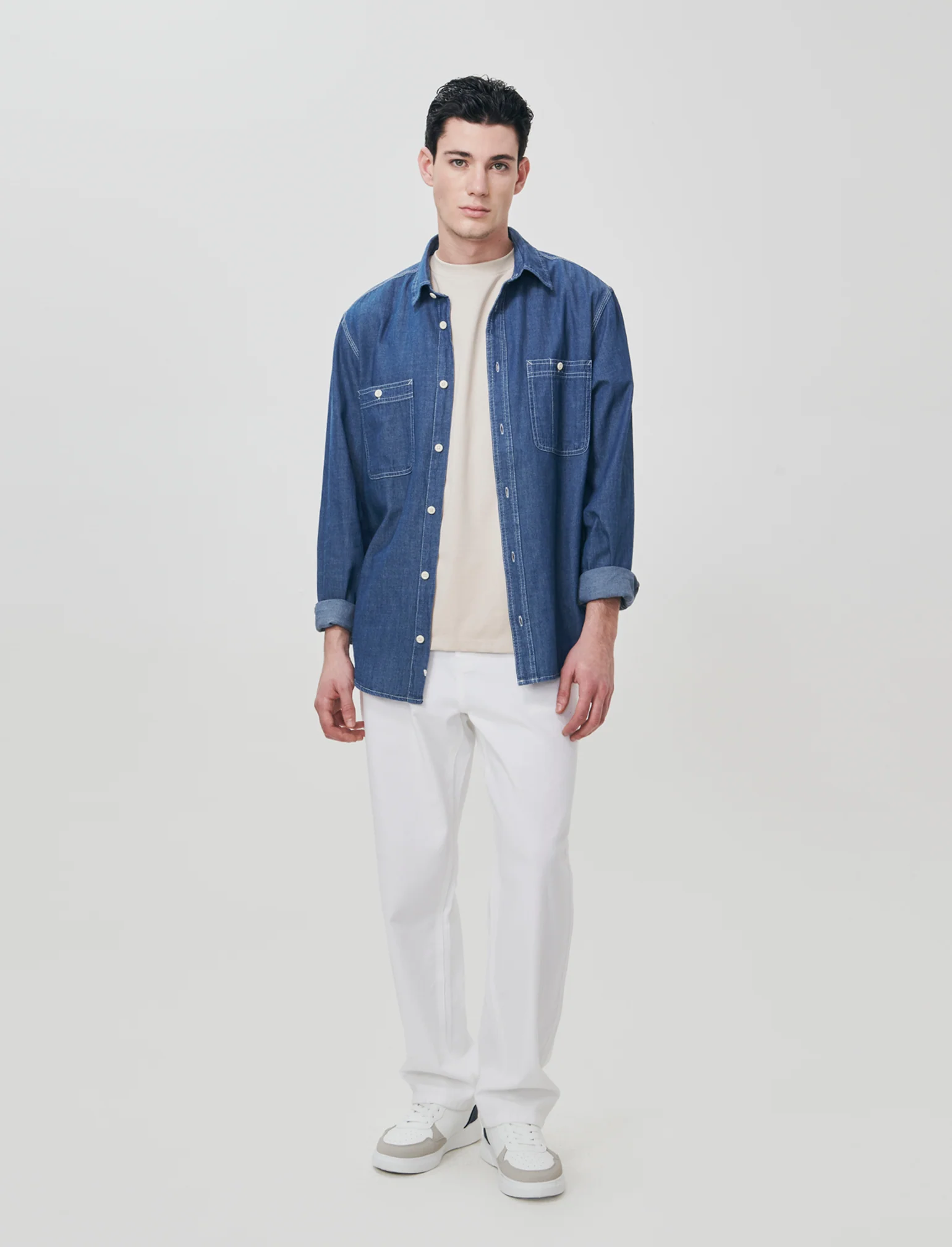 Camicia in denim leggero effetto slavato - Denim - Image 3