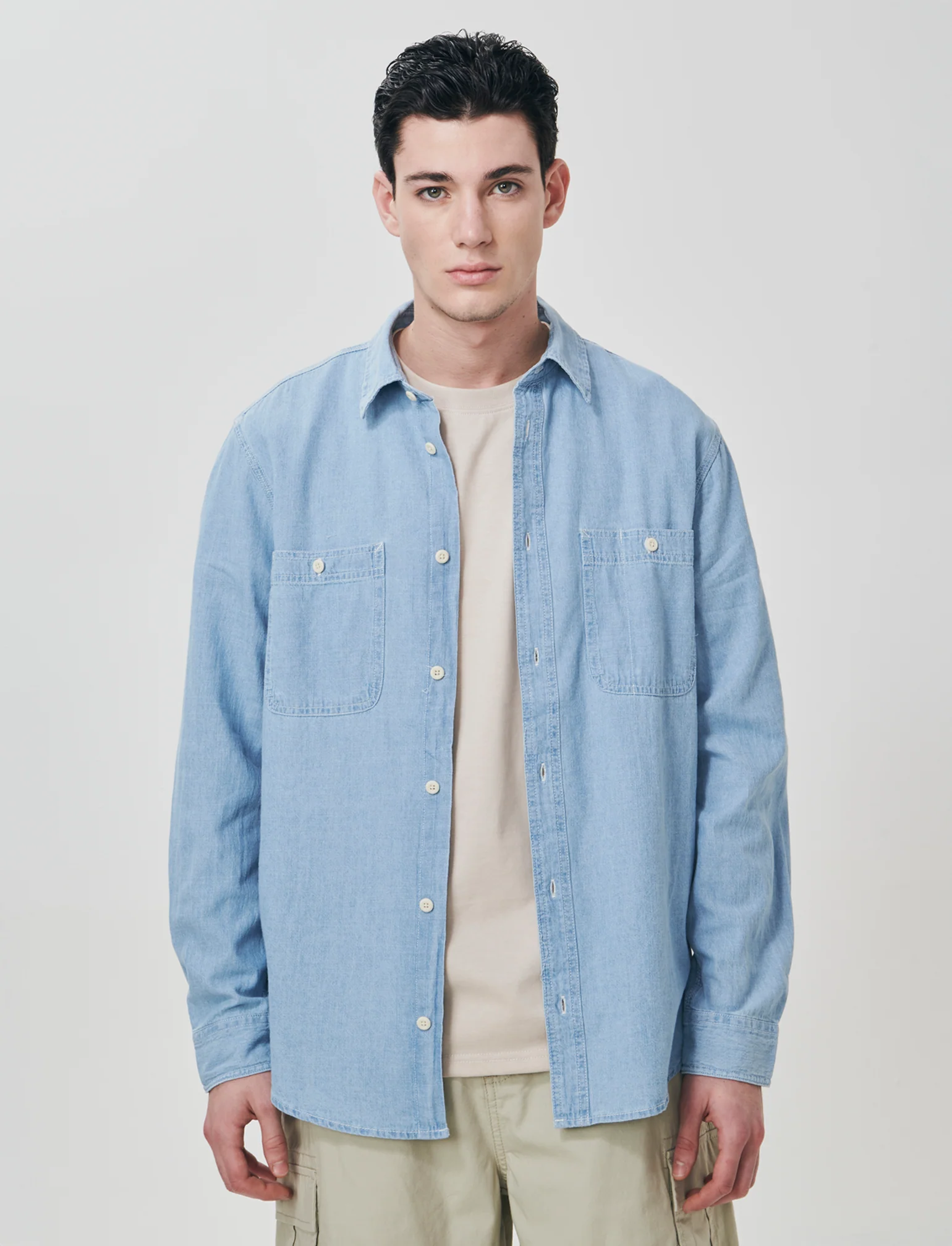Camicia in denim leggero effetto slavato - Denim chiaro - Image 4