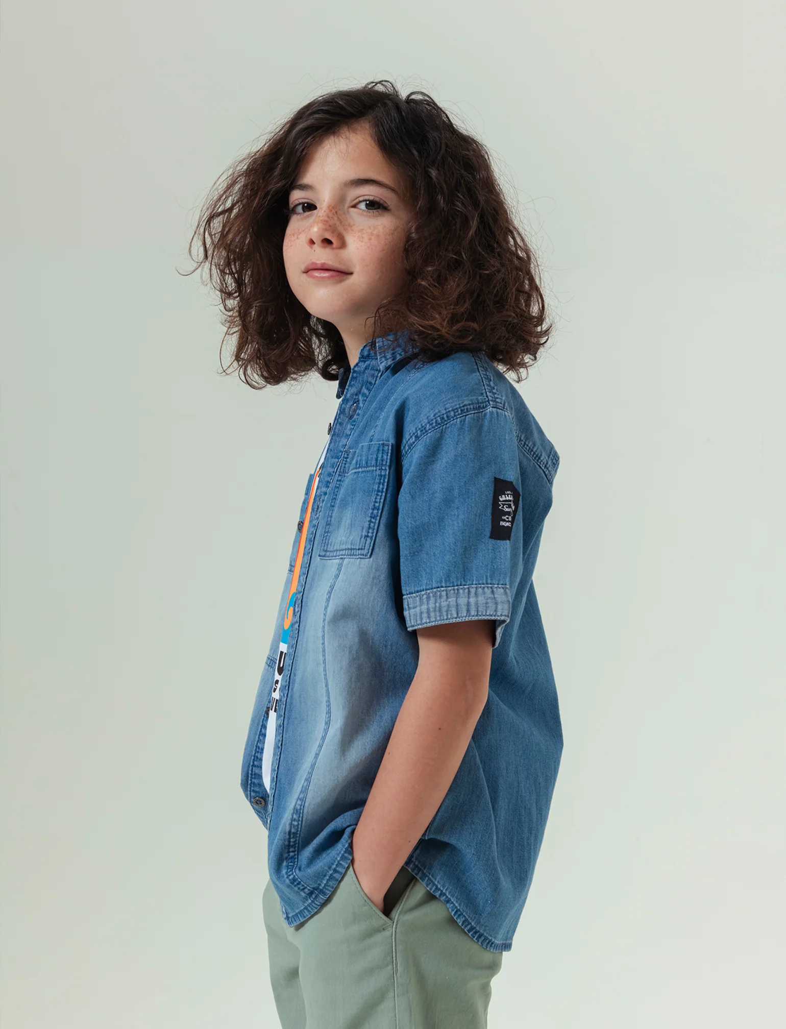 Camicia in denim mezza manica da bambino - Denim - Image 2