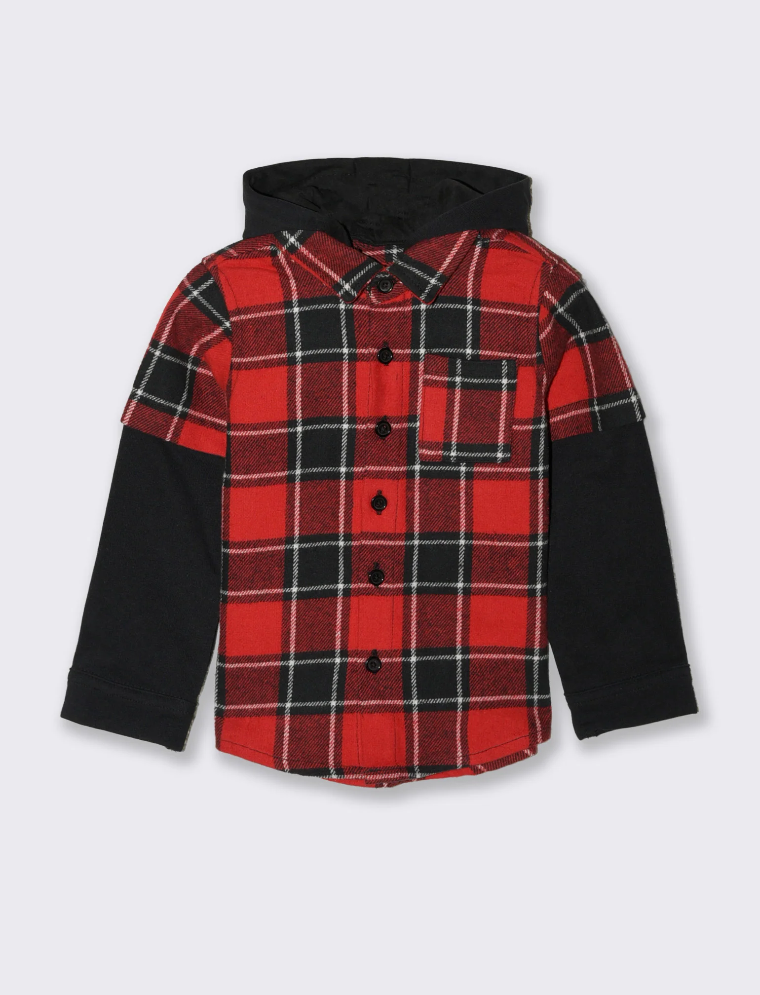 Camicia in flanella con inserti in felpa - Rosso