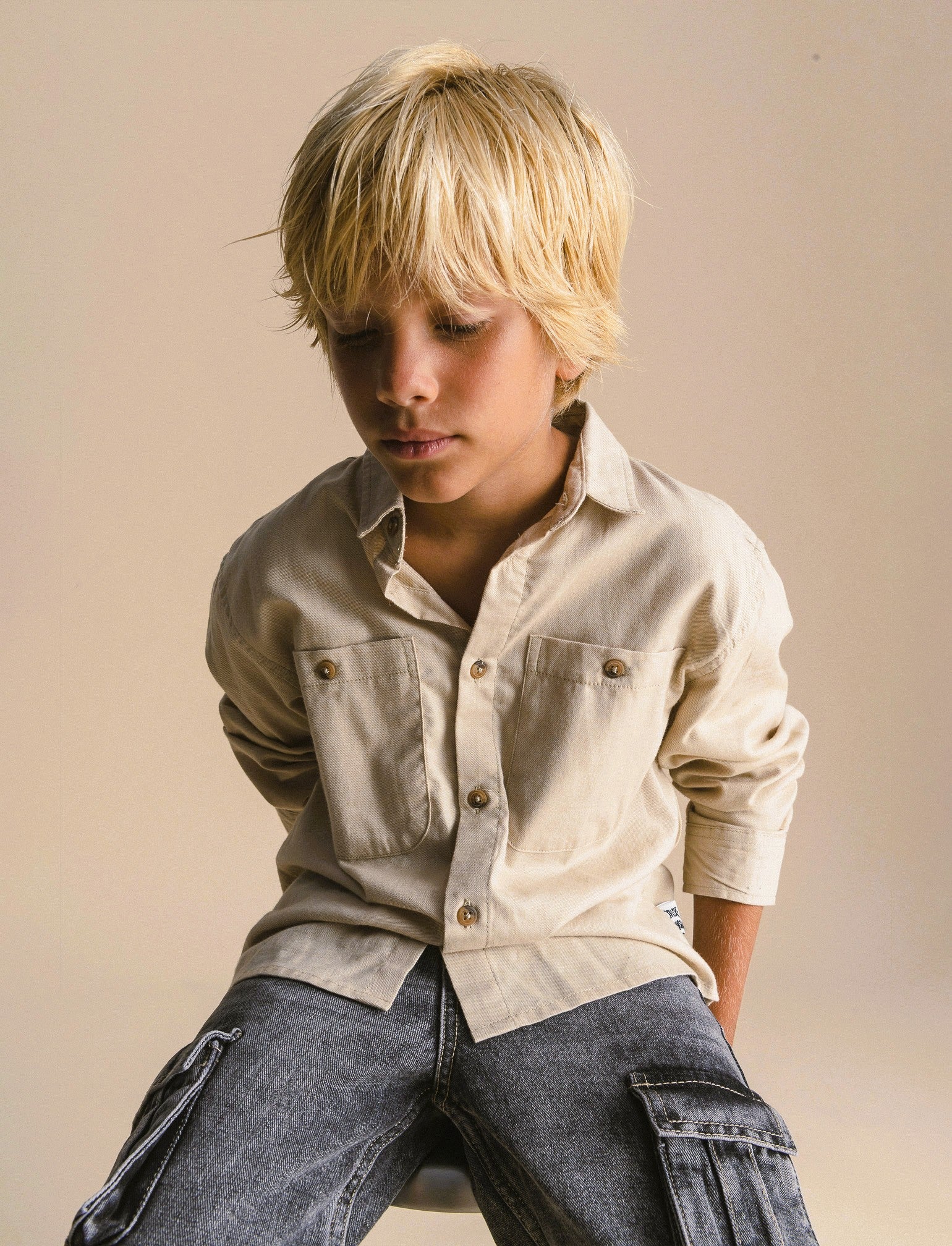 Camicia in flanella con tasche - Beige