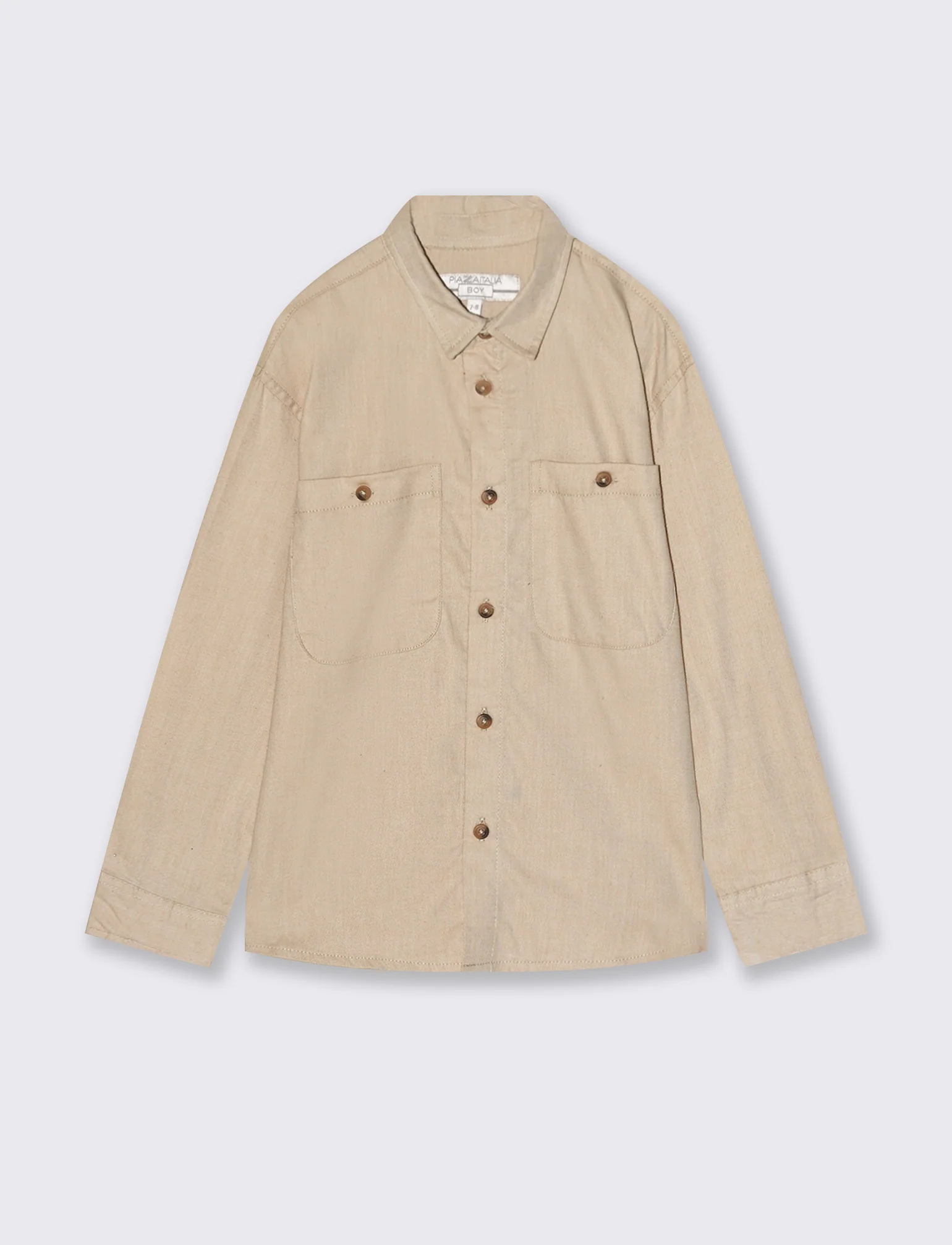Camicia in flanella con tasche - Beige - Image 3