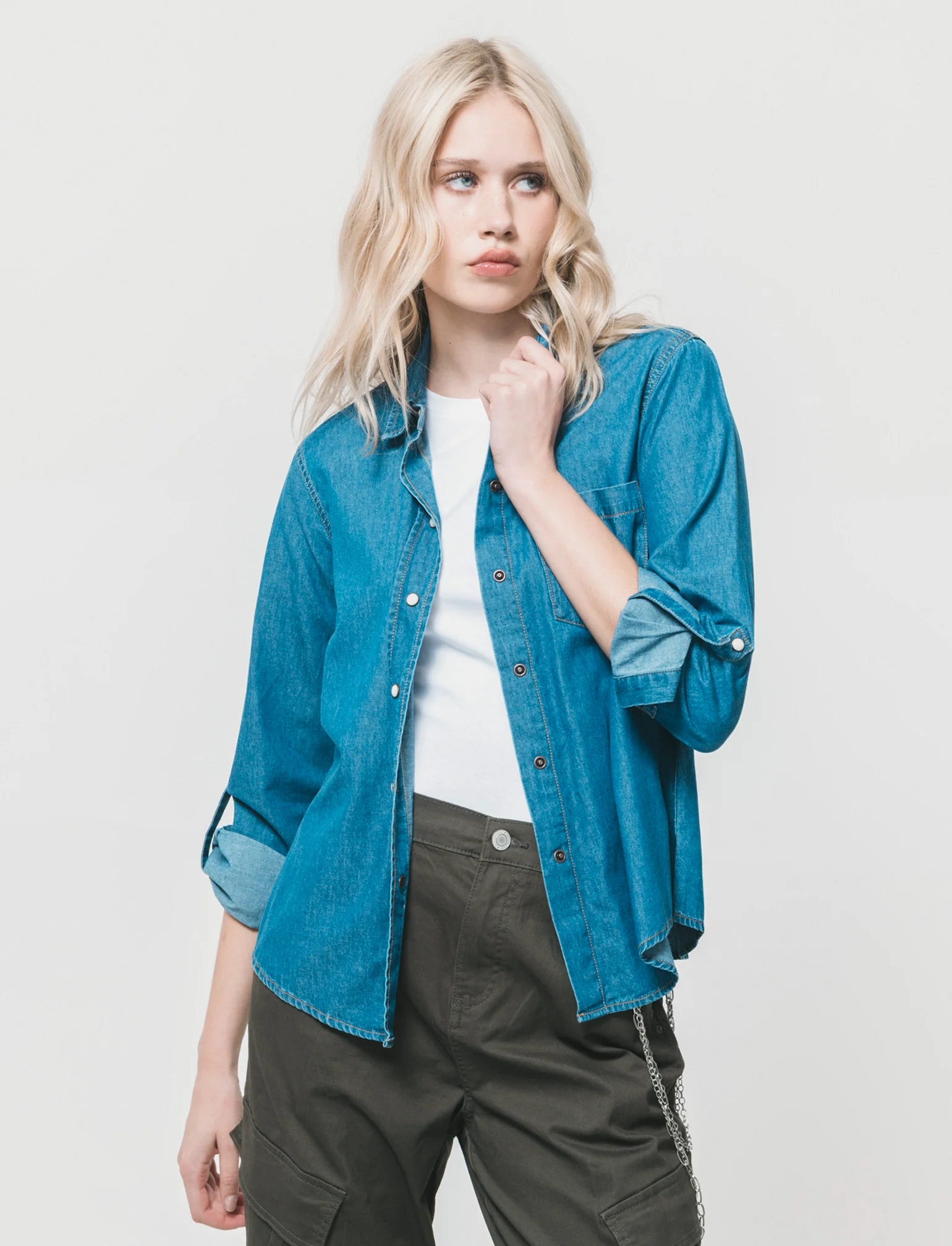 Camicia in Jeans Manica Lunga - Denim - Image 3