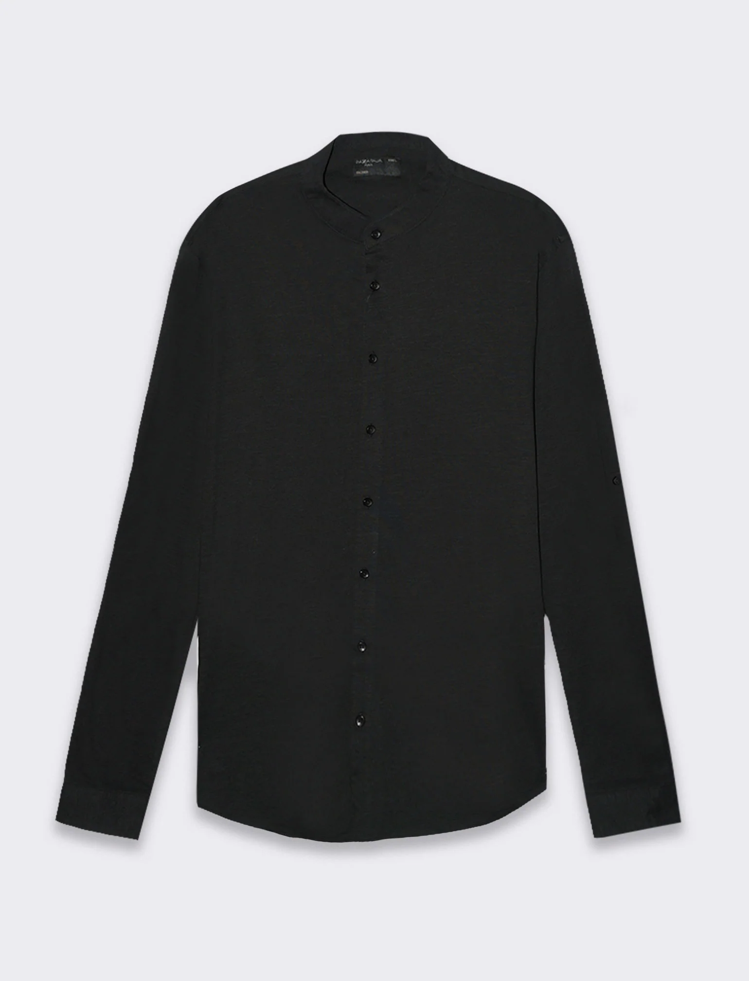 Camicia in jersey slub collo coreano da uomo - Nero - Image 4