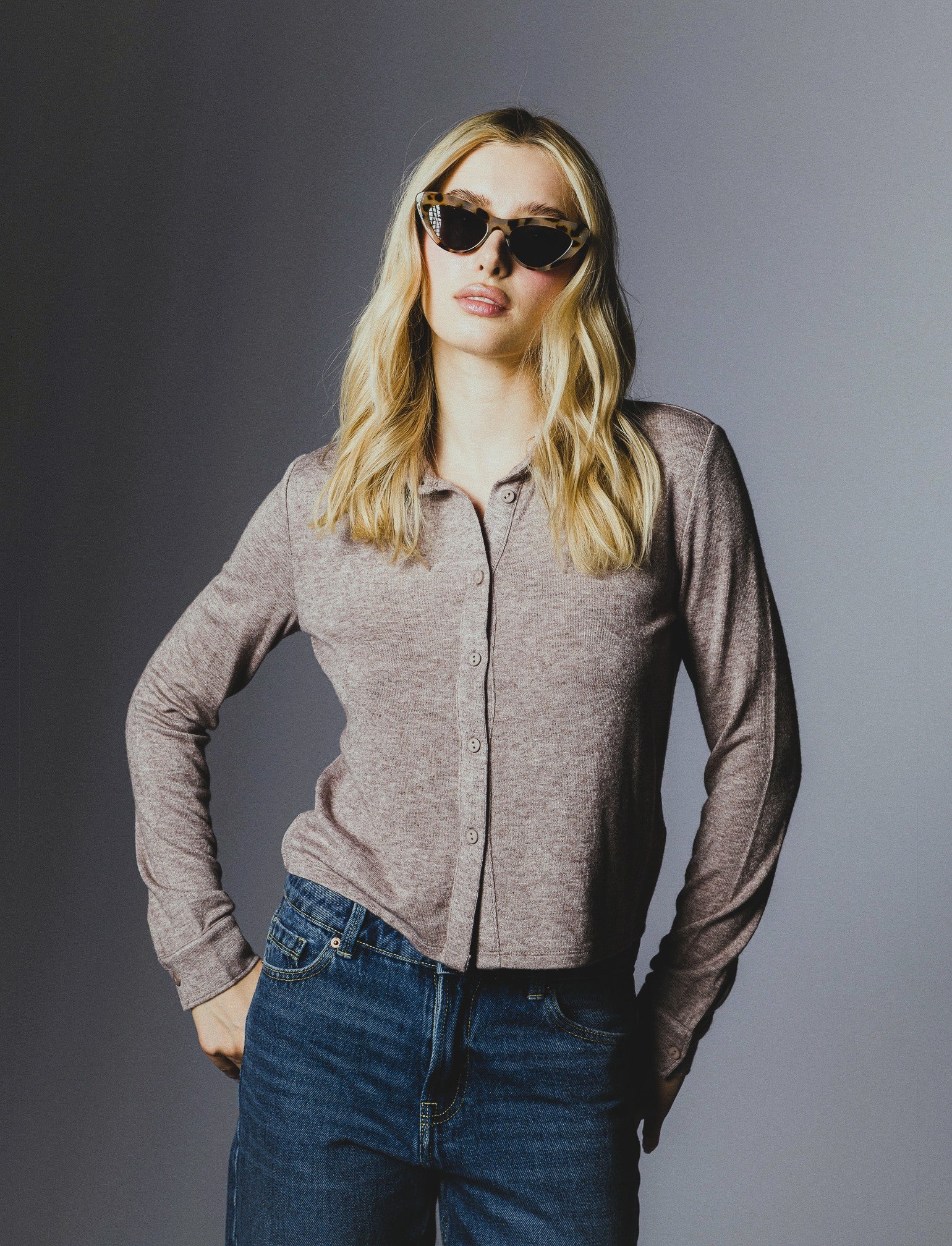 CAMICIA IN MAGLINA - Tortora melange - Image 3