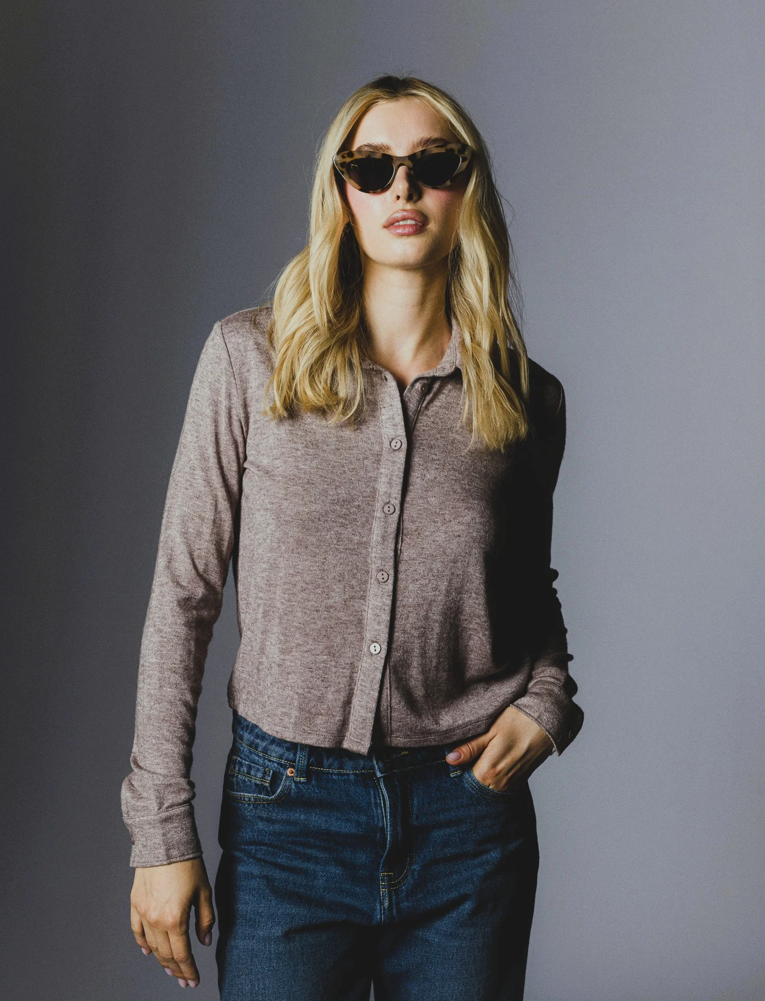 CAMICIA IN MAGLINA - Tortora melange - Image 4