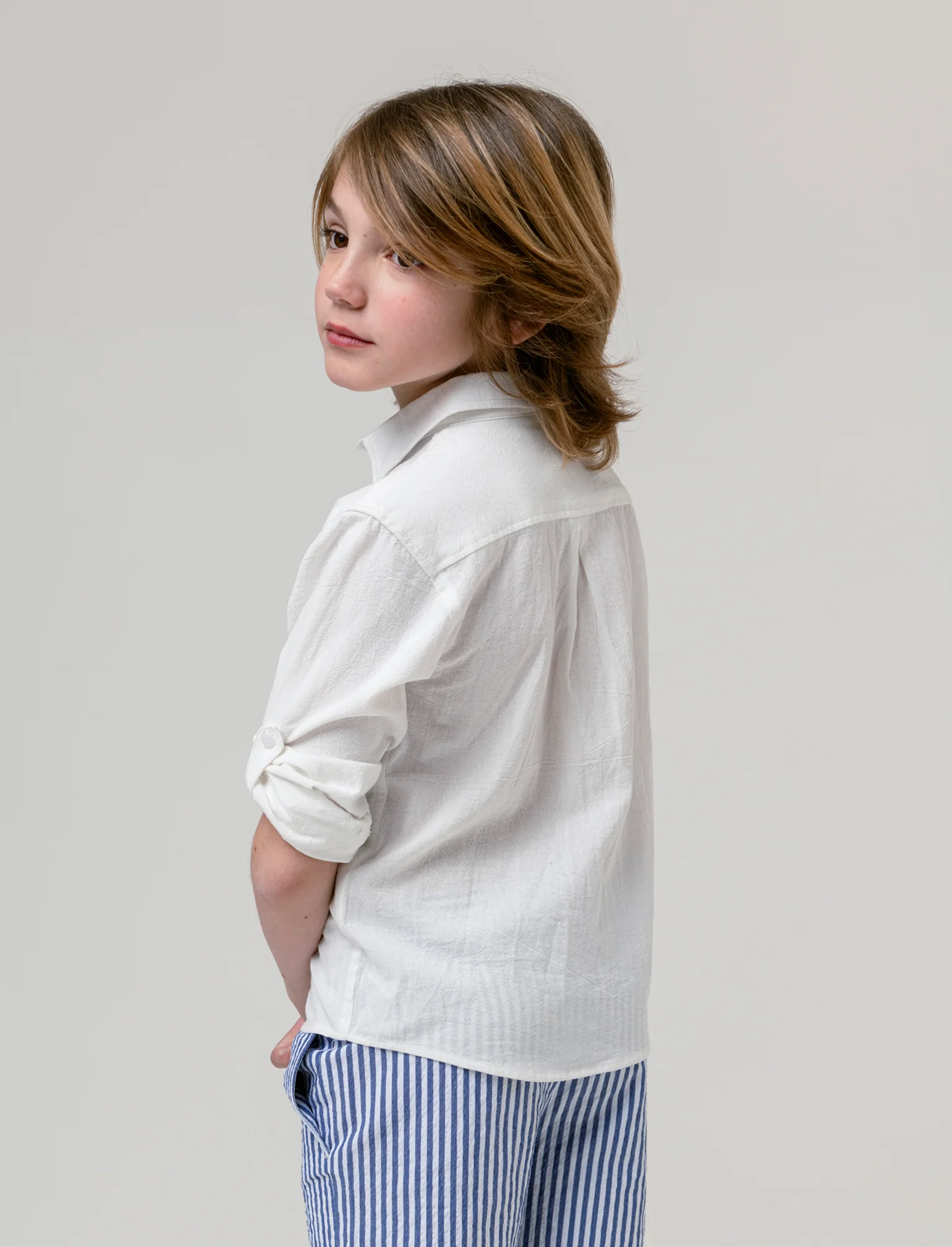 Camicia in misto lino da bambino - Bianco latte - Image 2