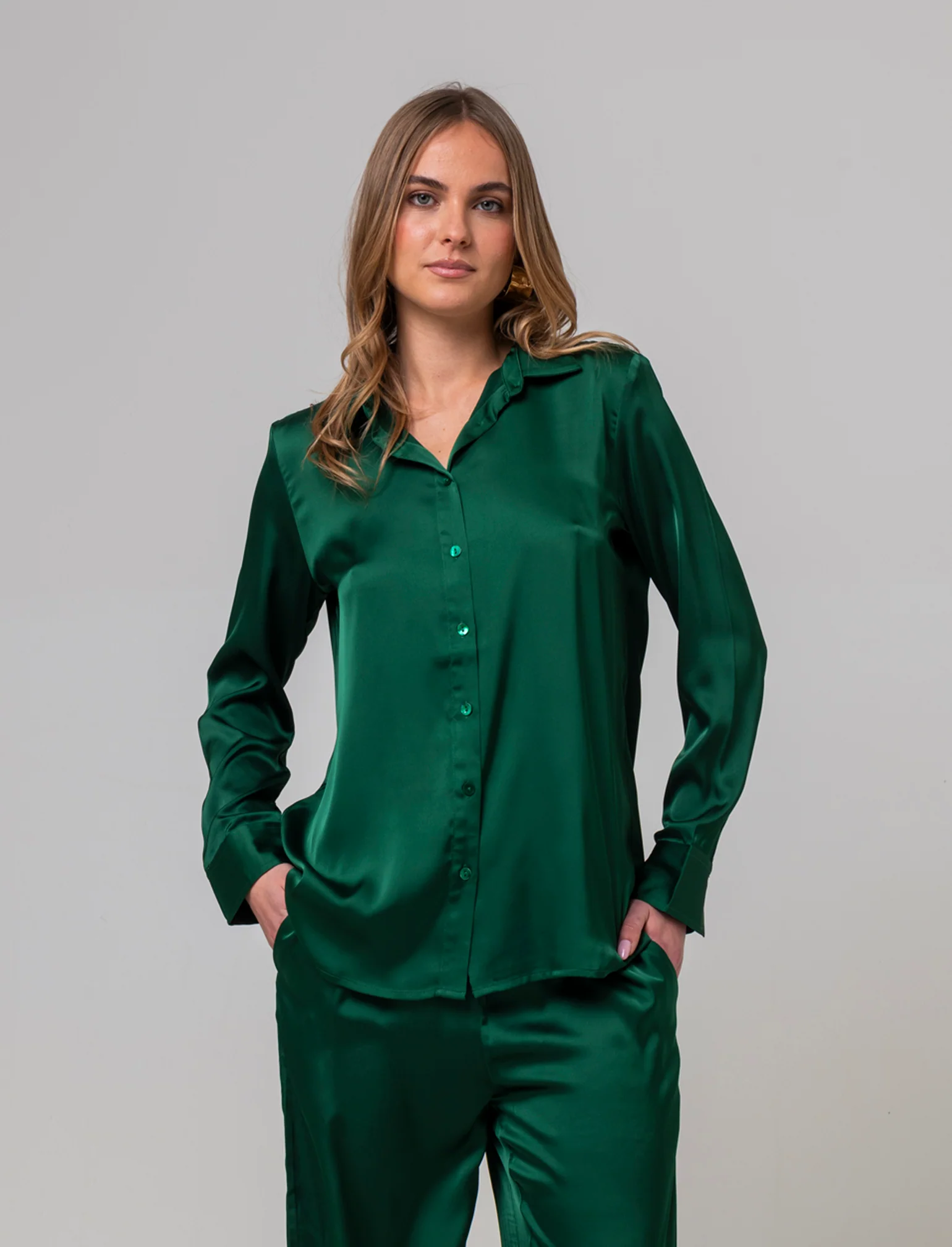 Camicia in satin da donna - Verde
