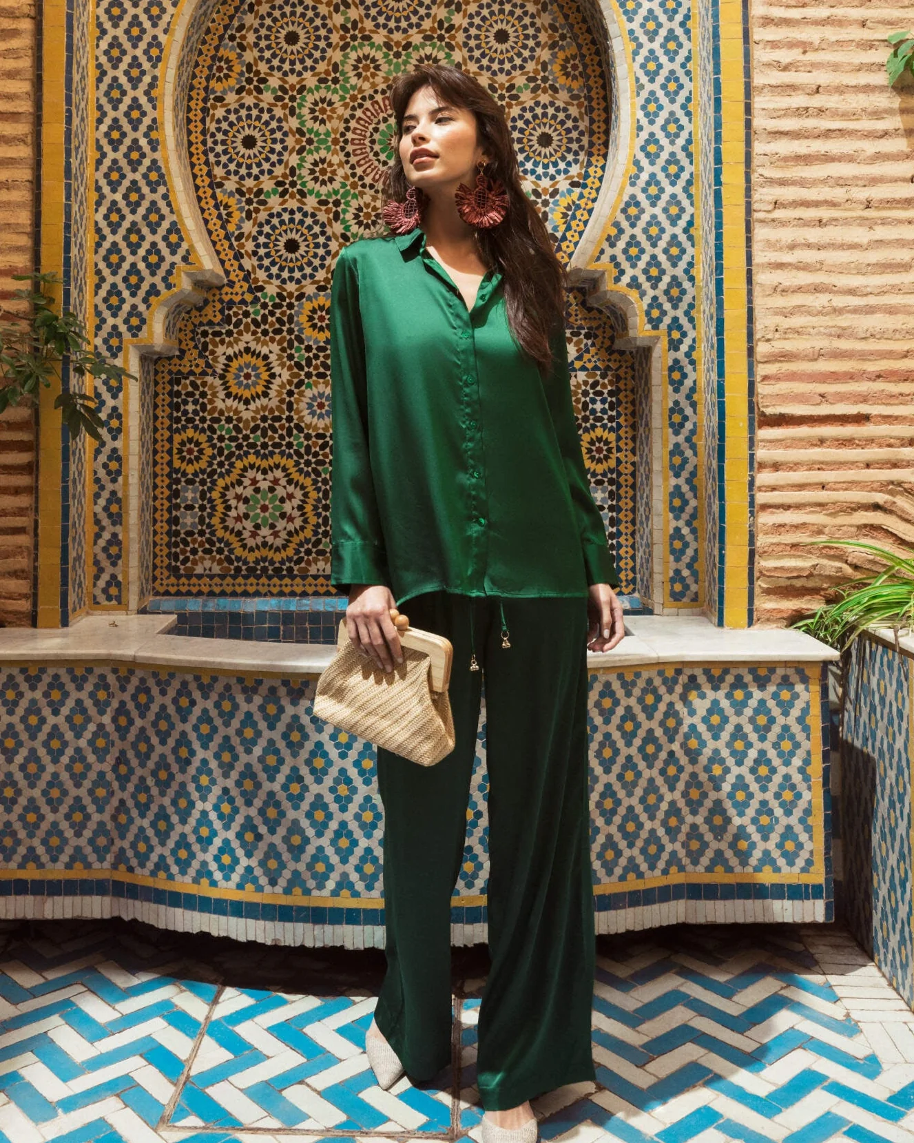 Camicia in satin da donna - Verde - Image 3