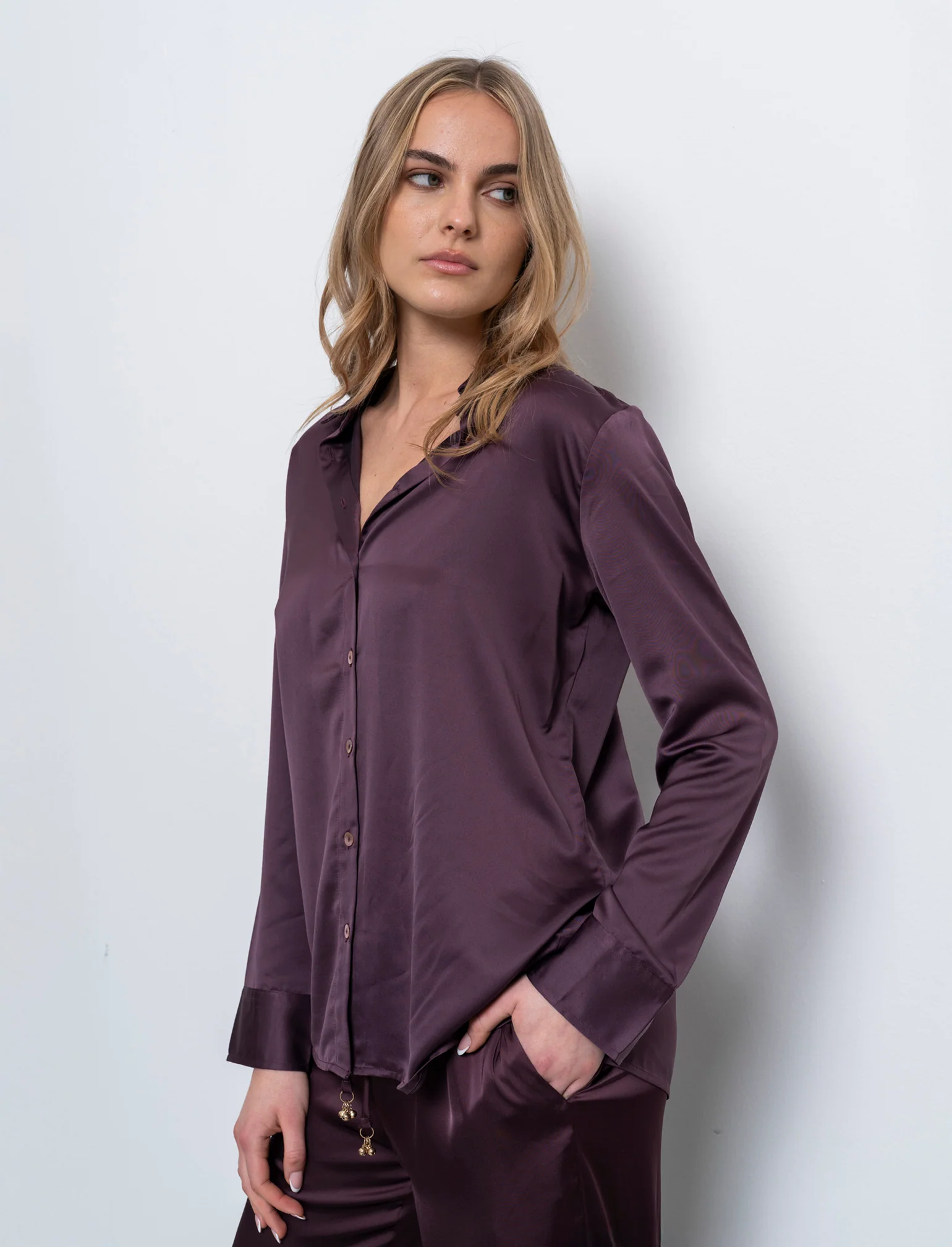 Camicia in satin da donna - Viola