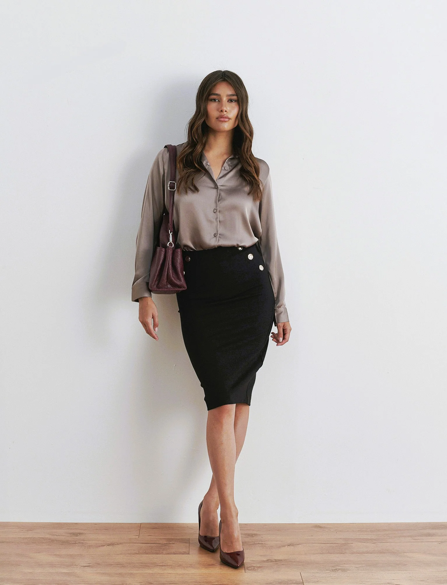 CAMICIA IN SATIN - Grigio tortora - Image 4