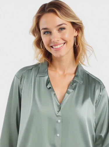 CAMICIA IN SATIN - Verde foresta