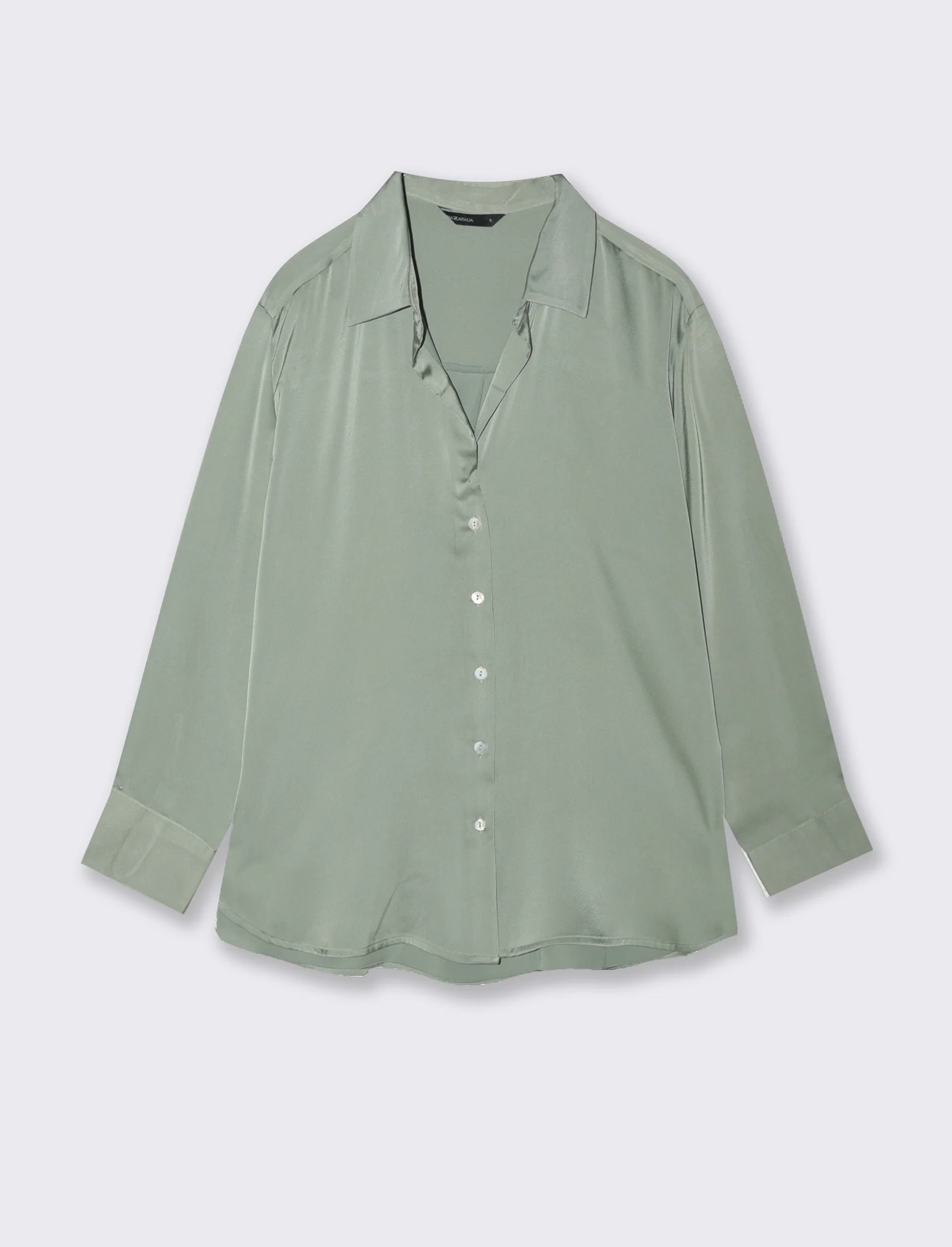 CAMICIA IN SATIN - Verde foresta - Image 2