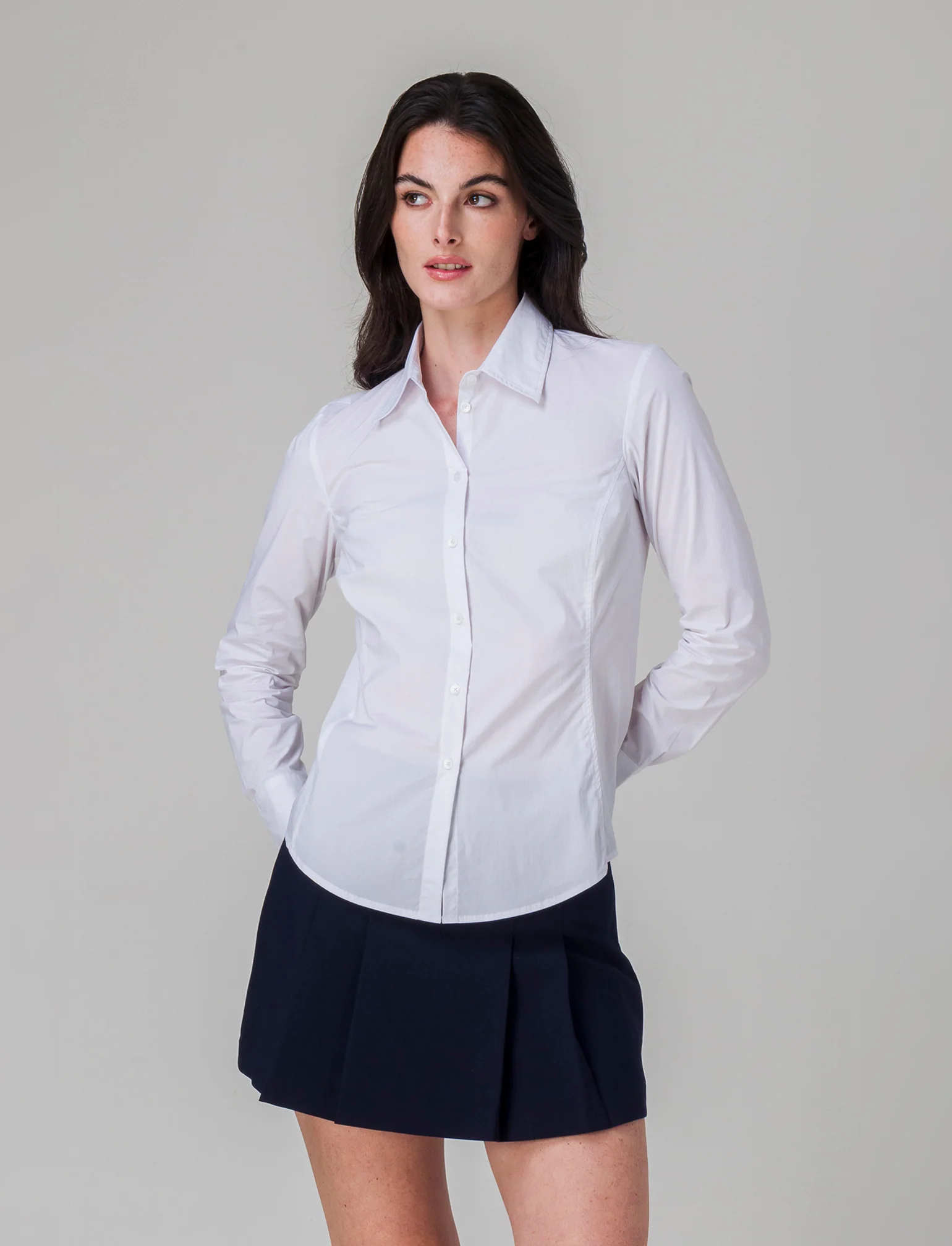 Camicia in tela elastica da donna - Bianco