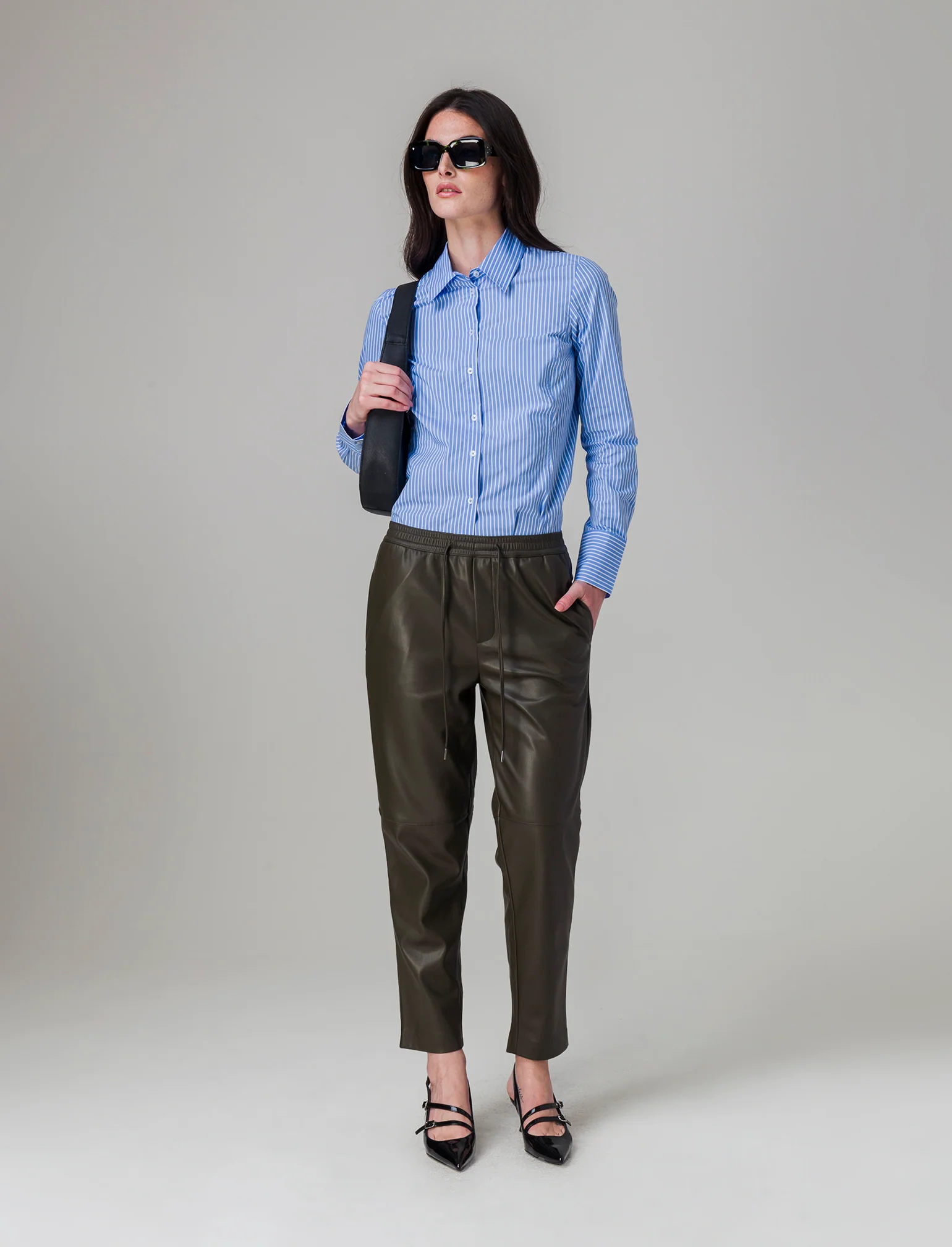 Camicia in tela elastica da donna - Celeste - Image 3