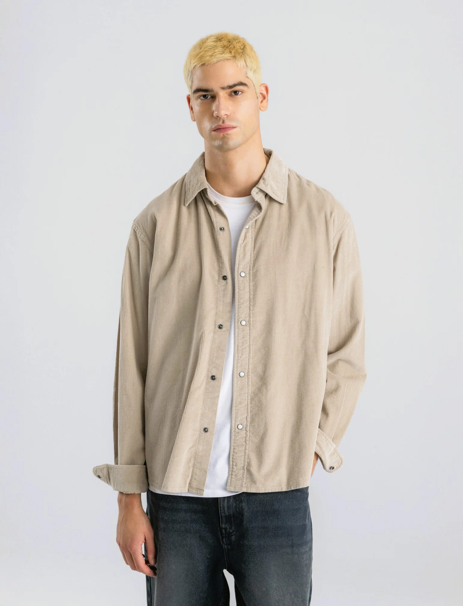 CAMICIA IN VELLUTO - Beige - Image 3