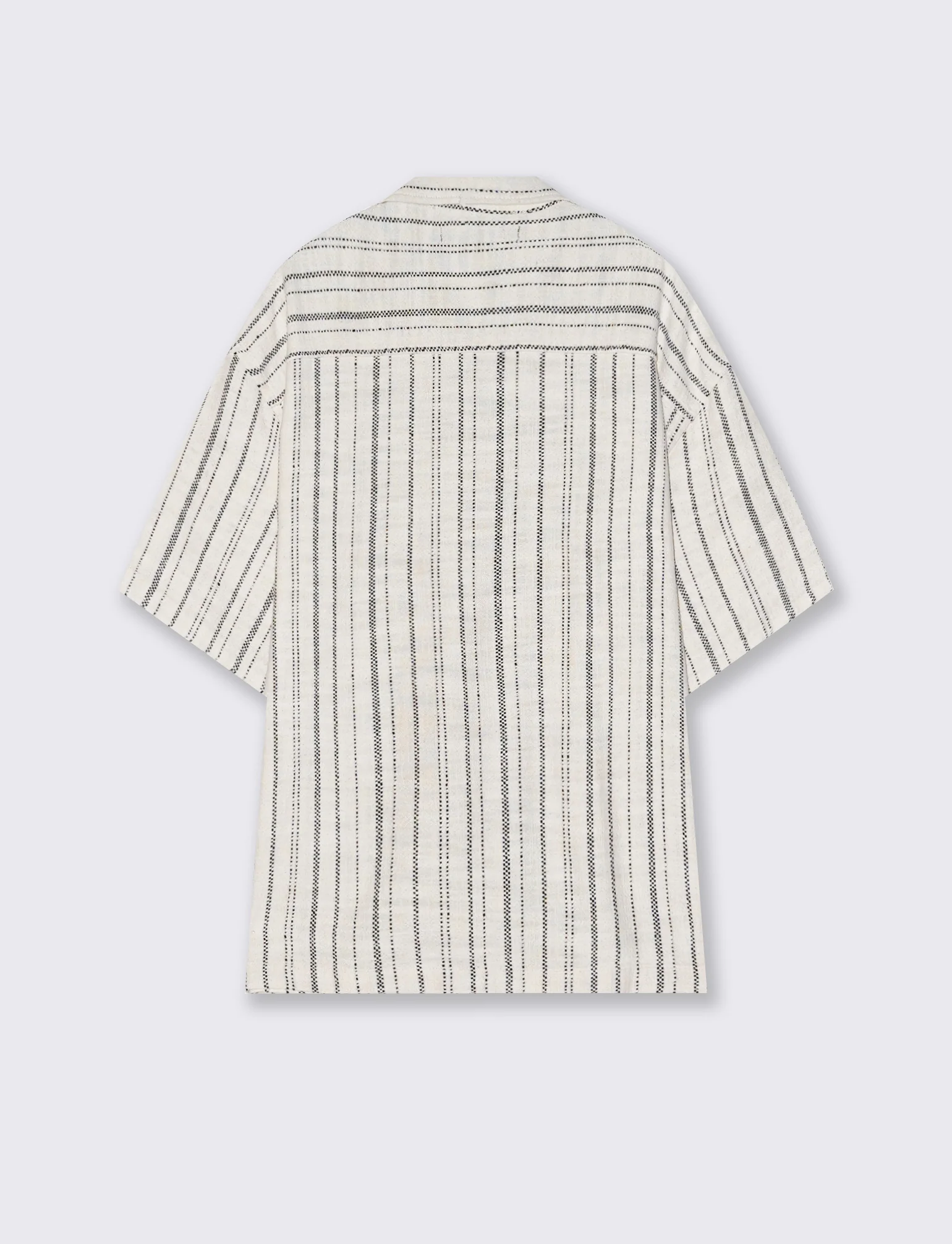 Camicia jacquard a righe maniche corte - Beige ecru - Image 2