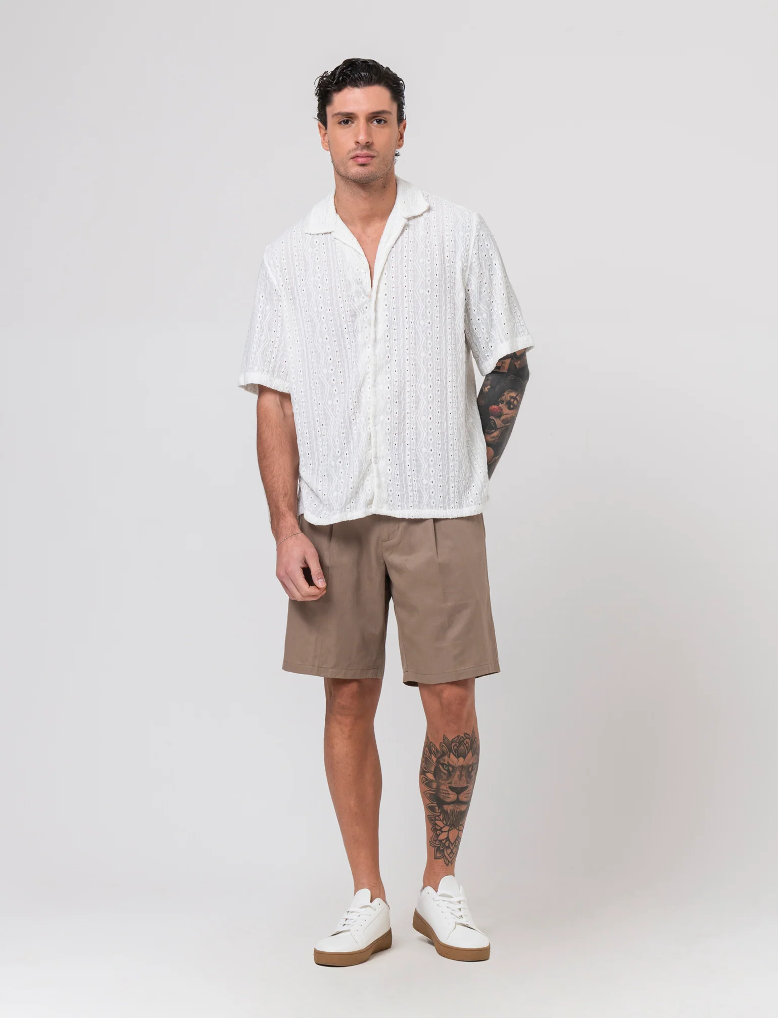 Camicia jacquard effetto crochet da uomo - Bianco - Image 3