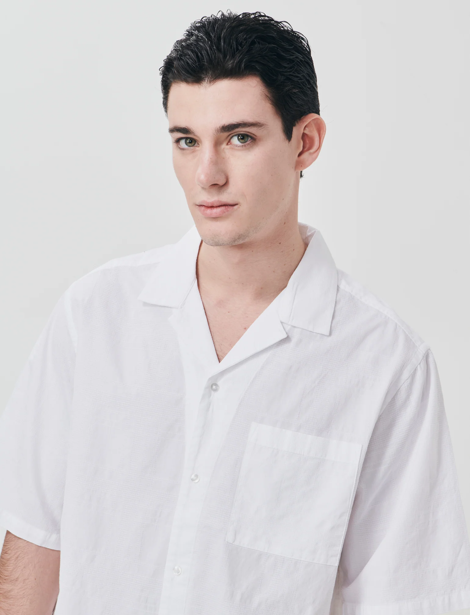 Camicia Jacquard Effetto Quadri Soft Fit - Bianco - Image 4