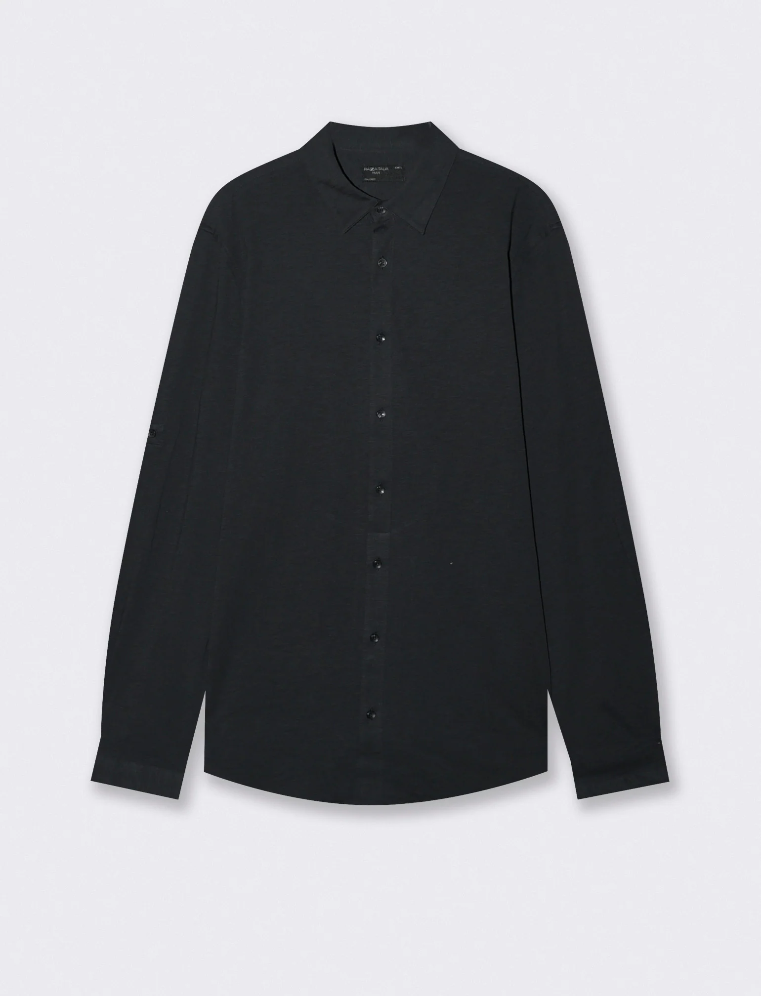 Camicia Jersey Slub Collo Coreano - Nero