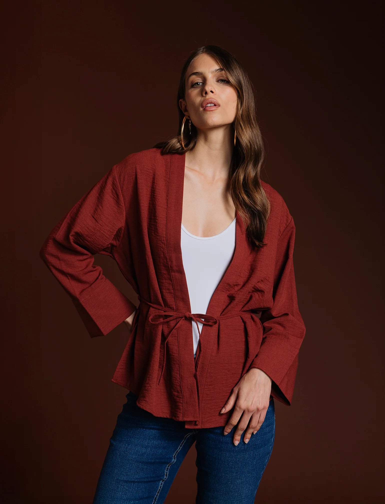 CAMICIA KIMONO - Marrone bruciato - Image 3